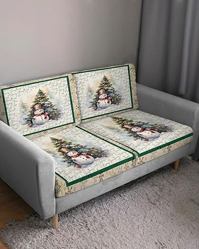 Miniatura 3 de AMZRicher Christmas Sofa Couch Cushion Covers Washable, Pine Tree Snowman Snowflake Berry Removable Stretchable Sectional Couch Covers Slipcovers