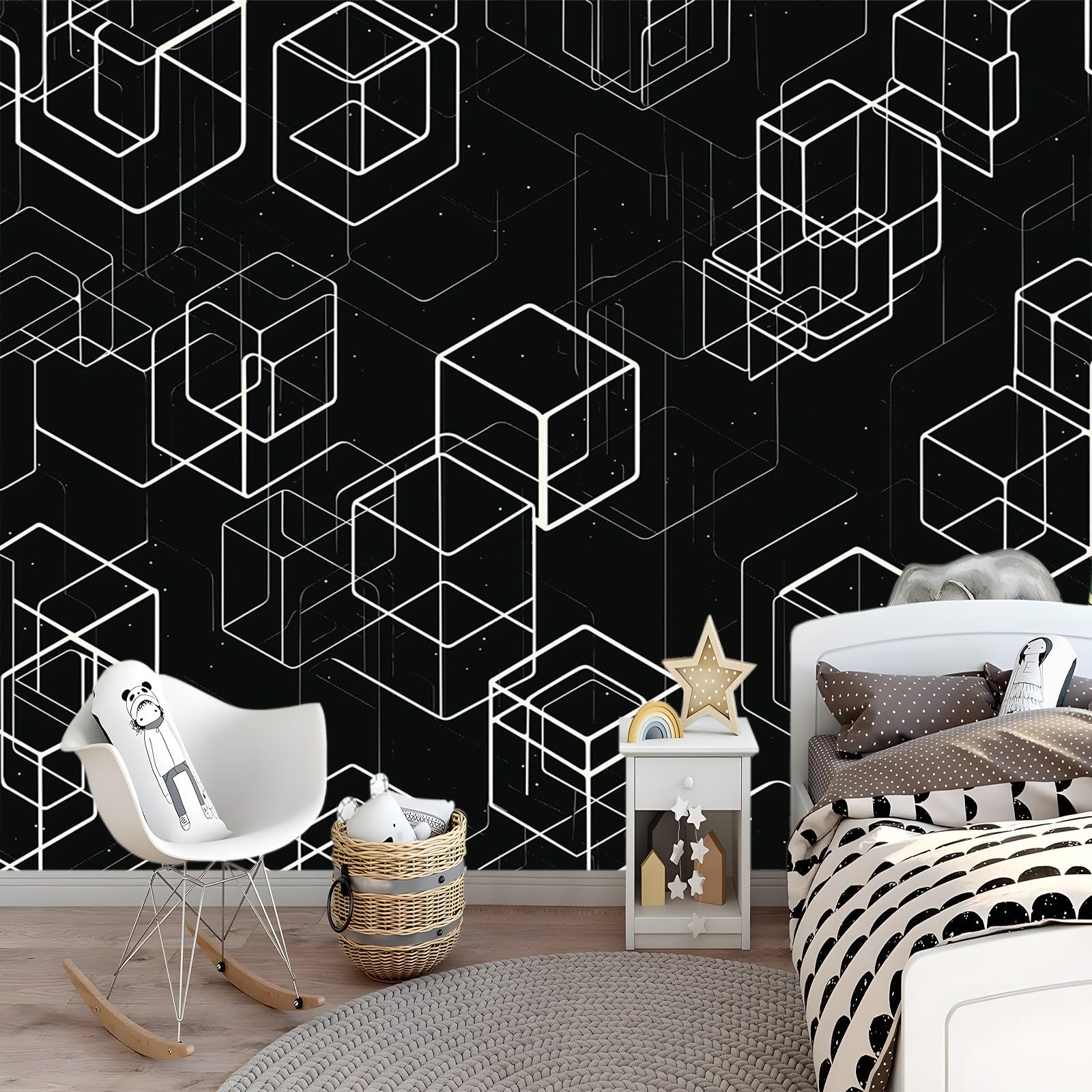 Fototapeta panorama, efekt 3D, biała, czarna, tapeta z włókniny, obraz ścienny, dekoracja ścienna, linie, prosta geometria, fototapeta ścienna, plakat fotograficzny, dekoracja ścienna, 250 x 175 cm