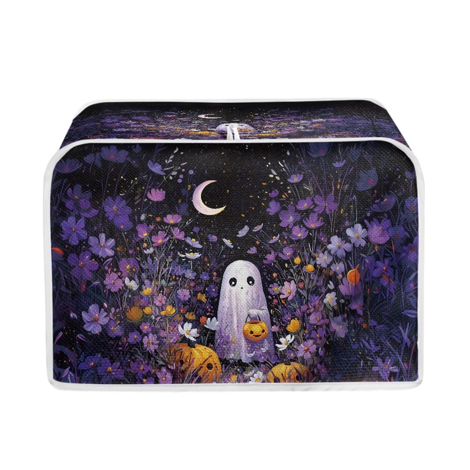 Talayituse Ghost Pumpkin Moon Daisy Flower Print Toaster Cover 2 Slice Wide Slot, Lightweight Dust Protection Washable Appliance Bag Bread Maker Cover Halloween Decoration, S