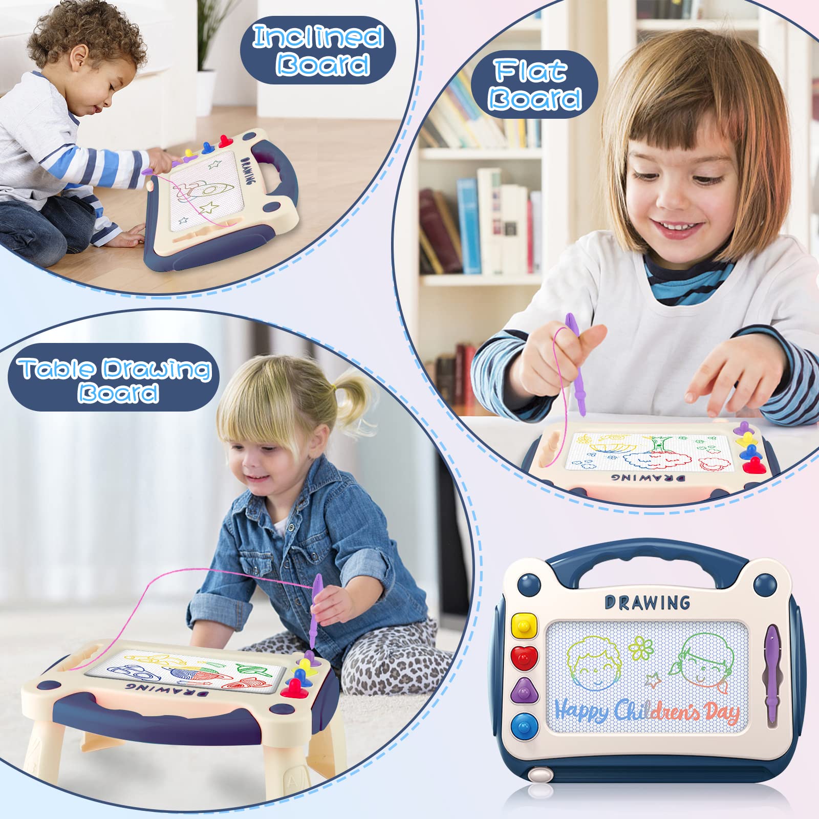 ENCOUN Pizarra Magnética, Colorido Tableta Dibujo Magnético, Almohadilla Magnética Borrable con Patas Robustas, Juguetes Educativos Montessori 2 Años, Regalos de Cumpleaños para Niños.