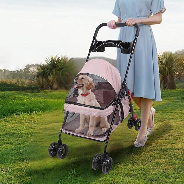 Foto 5 de 8 de Carrito para Perros de 4 Ruedas, Joggador Plegable con Cubierta Solar, Portavasos, Almohadilla y Bolsa Trasera