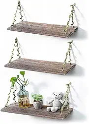 MITIME Prateleiras flutuantes suspensas de corda de folha, prateleira de armazenamento de balanço de parede para decoração de casa. 17, pacote com 4 (cor retrô)
