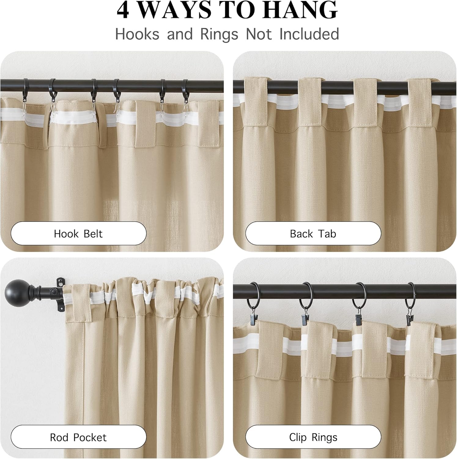 RYB HOME Heavy Faux Linen Wave Curtains for Bedroom, Pinch Pleated Light Filtering Privacy Drapes for Living Room Guest Room Door Window, Thatched Tan, W 52 x L 120 inch, 2 Panels Set