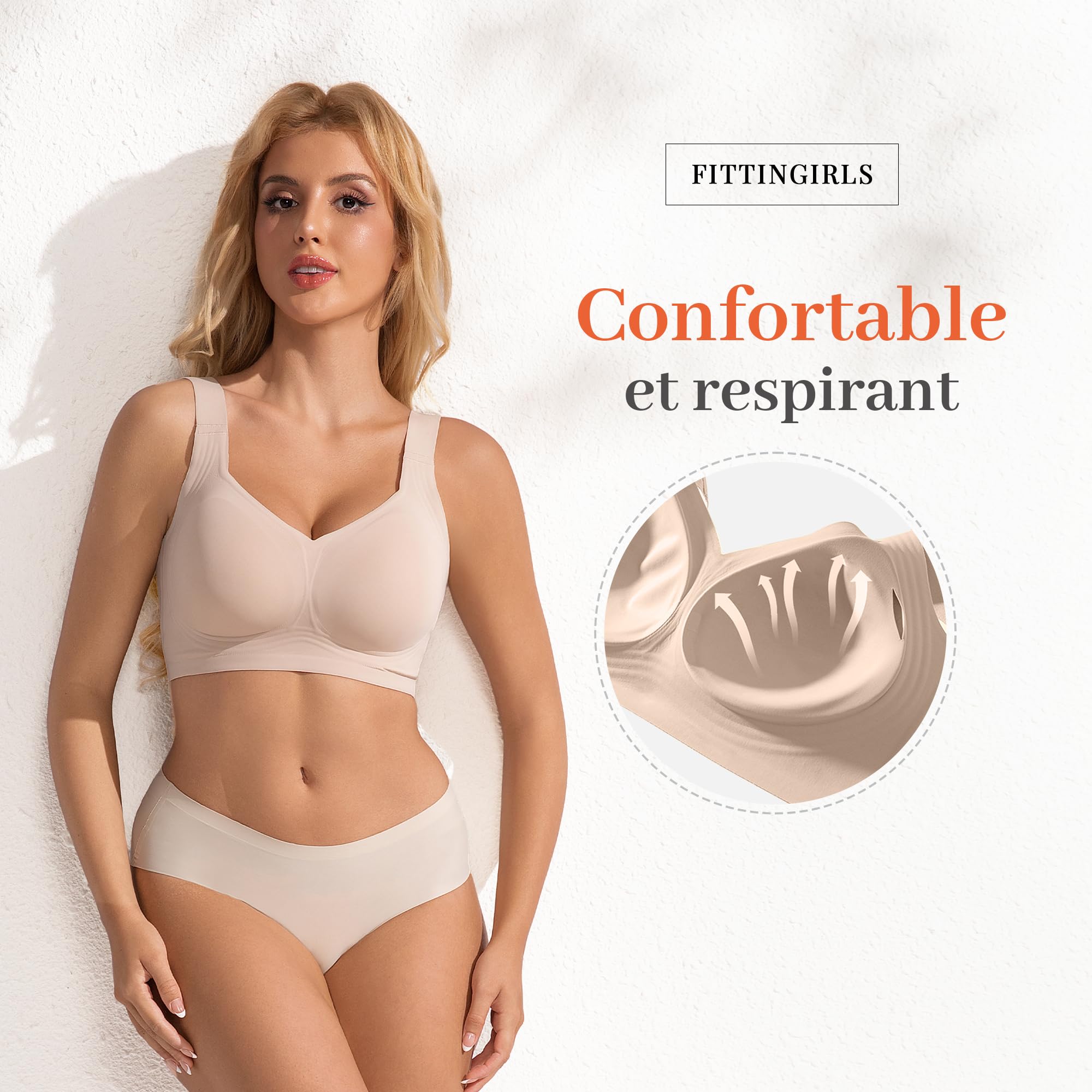 Soutien-Gorge sans Armature pour Femmes, Grande Taille sans Couture Doux, Bretelles Réglables Couverture Totale, Confort Toute la Journée et Push-up