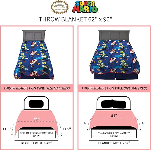 Miniatura 5 de Franco - Manta de felpa supersuave para niños, 62 x 90 pulgadas, Super Mario, AB0518 Mario,Hello Kitty,Multicolor,Patrulla Can,Space Jam 2 un nuevo