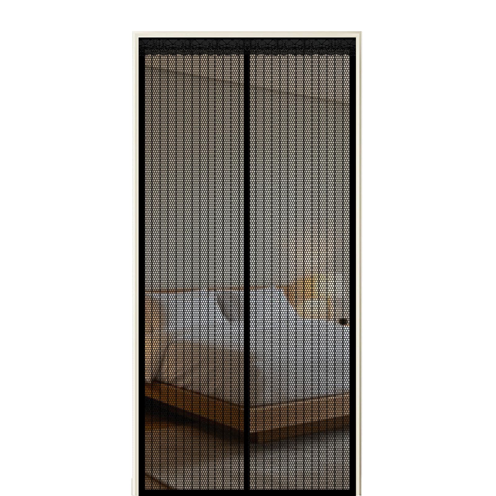 Fly Screen Door 140 x 295 cm Self Sealing Powerful Magnets Fly Screens Doors Nets with Powerful Magnets & Full Frame Magic Tape Suitable for Patio Doors Balcony Bedroom, Black