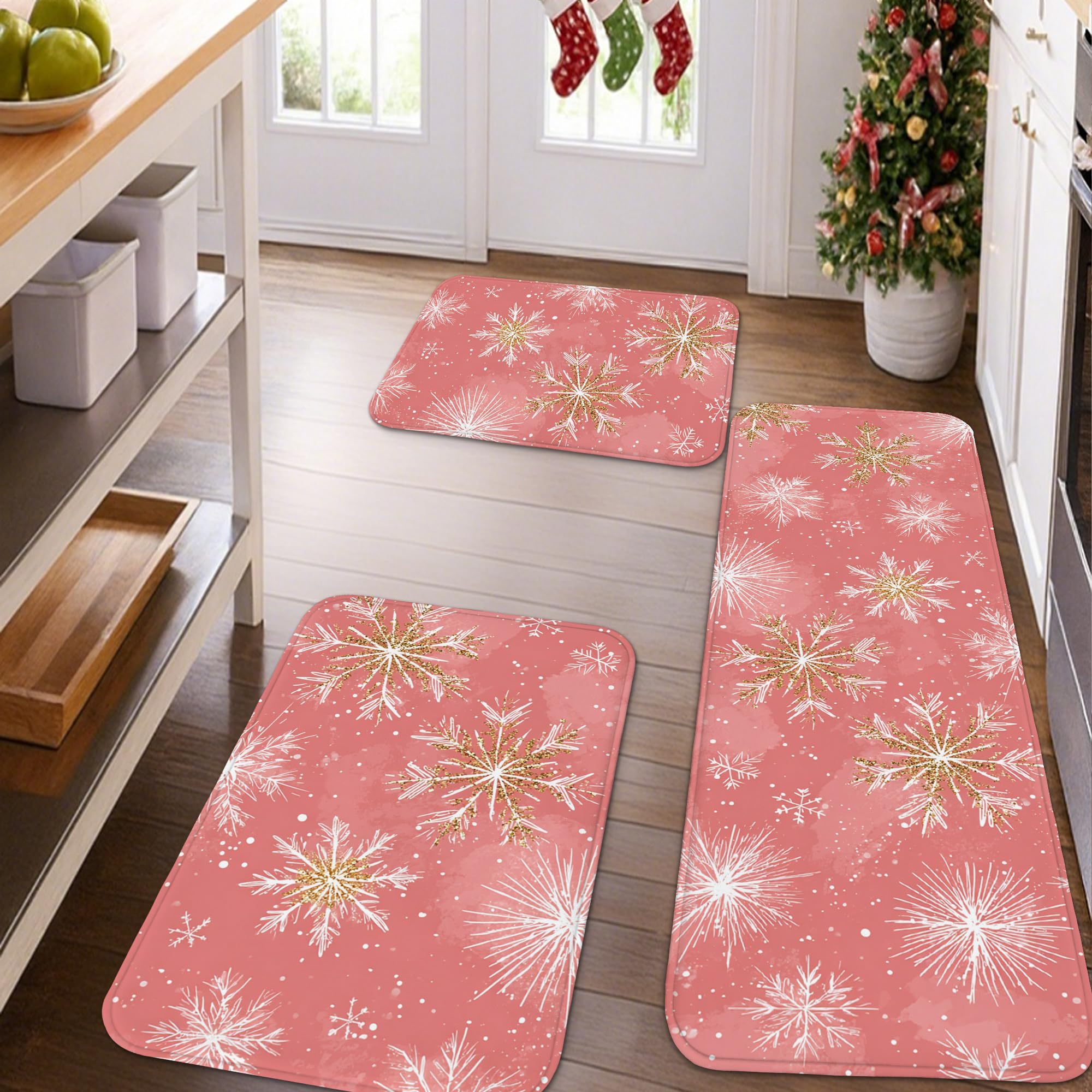 Tapis de cuisine lot de 3 antidérapants motif flocon décoratif pour sol de maison