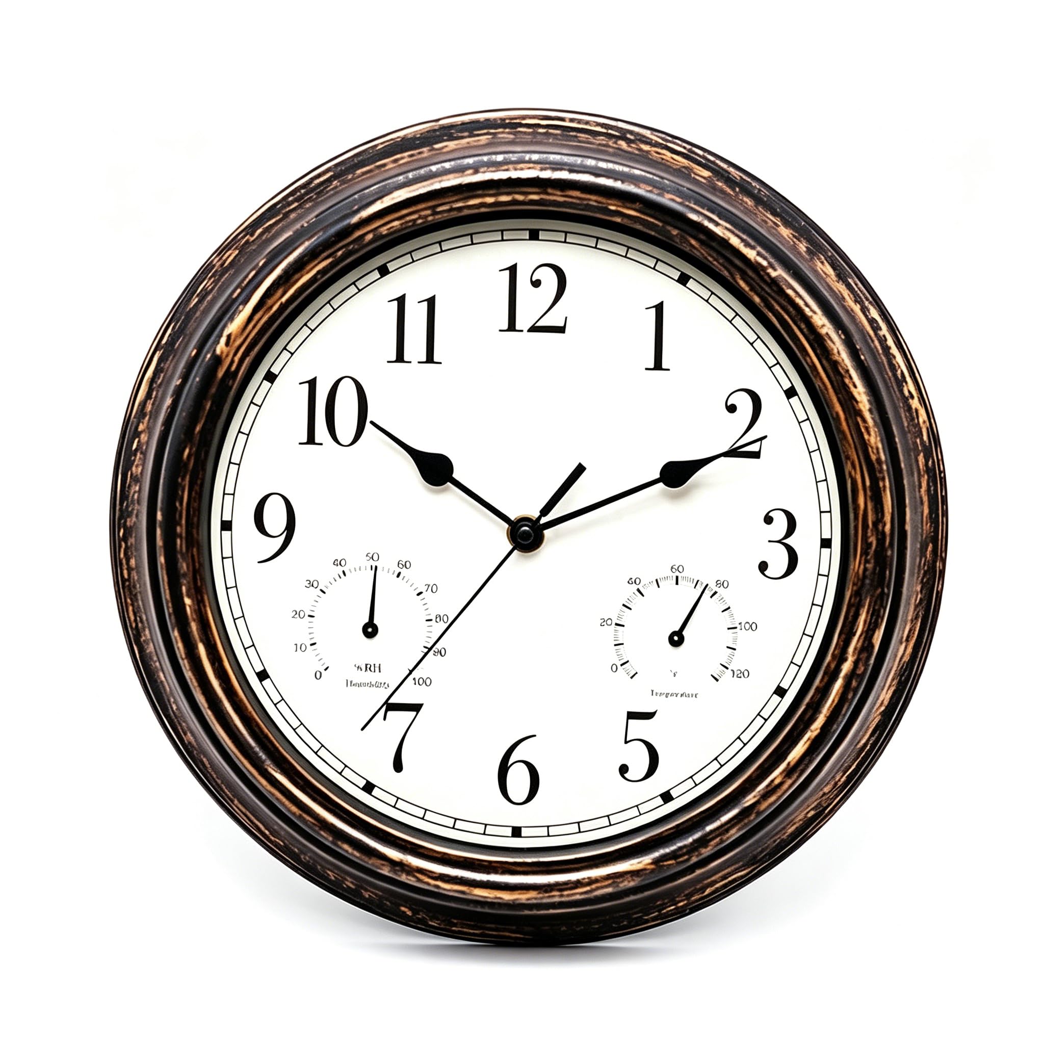 Jonuin Outdoor Clock, 12 Inch Vintage Garden Clock with Thermometer and Hygrometer, Battery Operated Quartz Clocks, Waterproof Outdoor Garden Wall Clocks for Patio, Pool, Porch, Bathroom, Kitchen