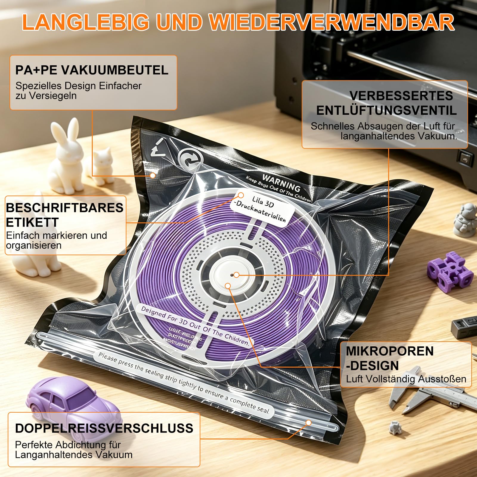 iPalamila 3D Filament Vakuumbeutel Kit mit Auto Pumpe,20er Filament Aufbewahrung 32 * 32cm Verbesserter Saugnapf,Wiederverwendbar,für 3D Drucker Glühfaden Lagerung, Schutz Filament von Feuchtigkeit