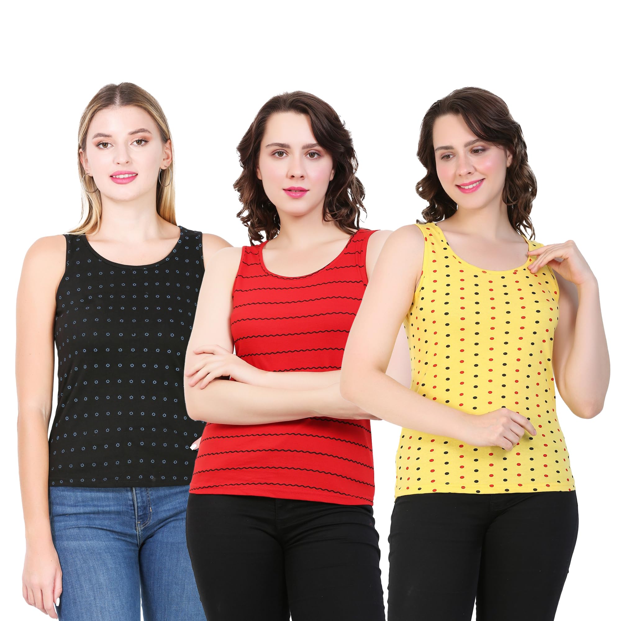 diaz Women's Super Combed Cotton Fabric Slim Fit Printed Tank Top(Pack of 3)-picture-30