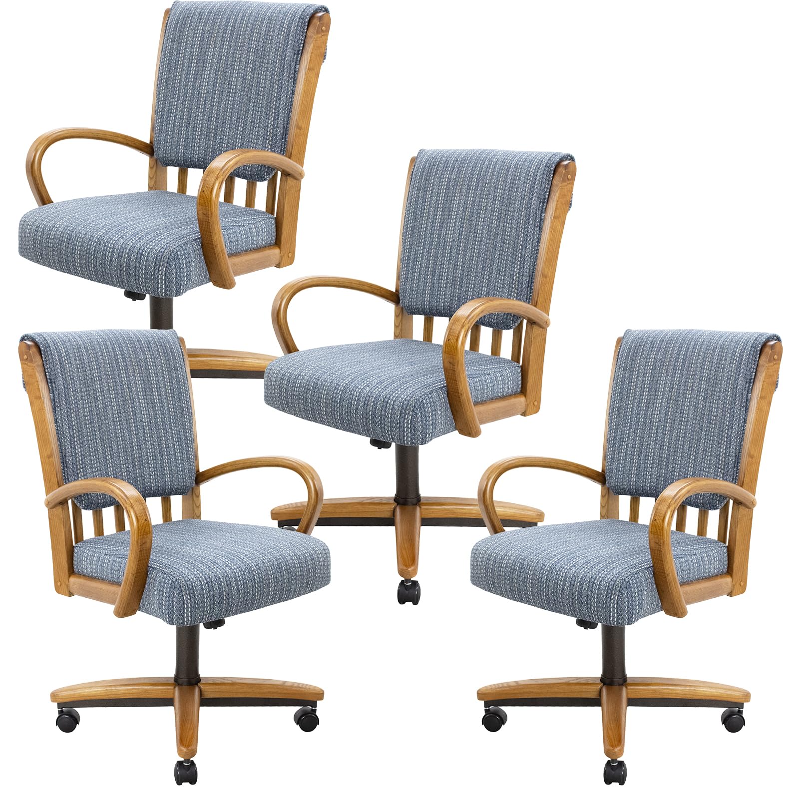 Chromcraft Set of 4 Swivel Tilt Chairs, Classic Wooden Frame Metal Pedestal Base Chairs with Wheels for Kitchen