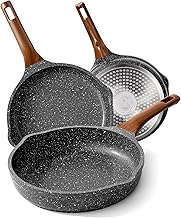 RIOVARM Induction Frying Pan Set Nonstick Cookware 20cm 24cm 28cm Granite Omelet Pan PFOA Free Marble Pans with Heat Resistant Handle for Various Stoves