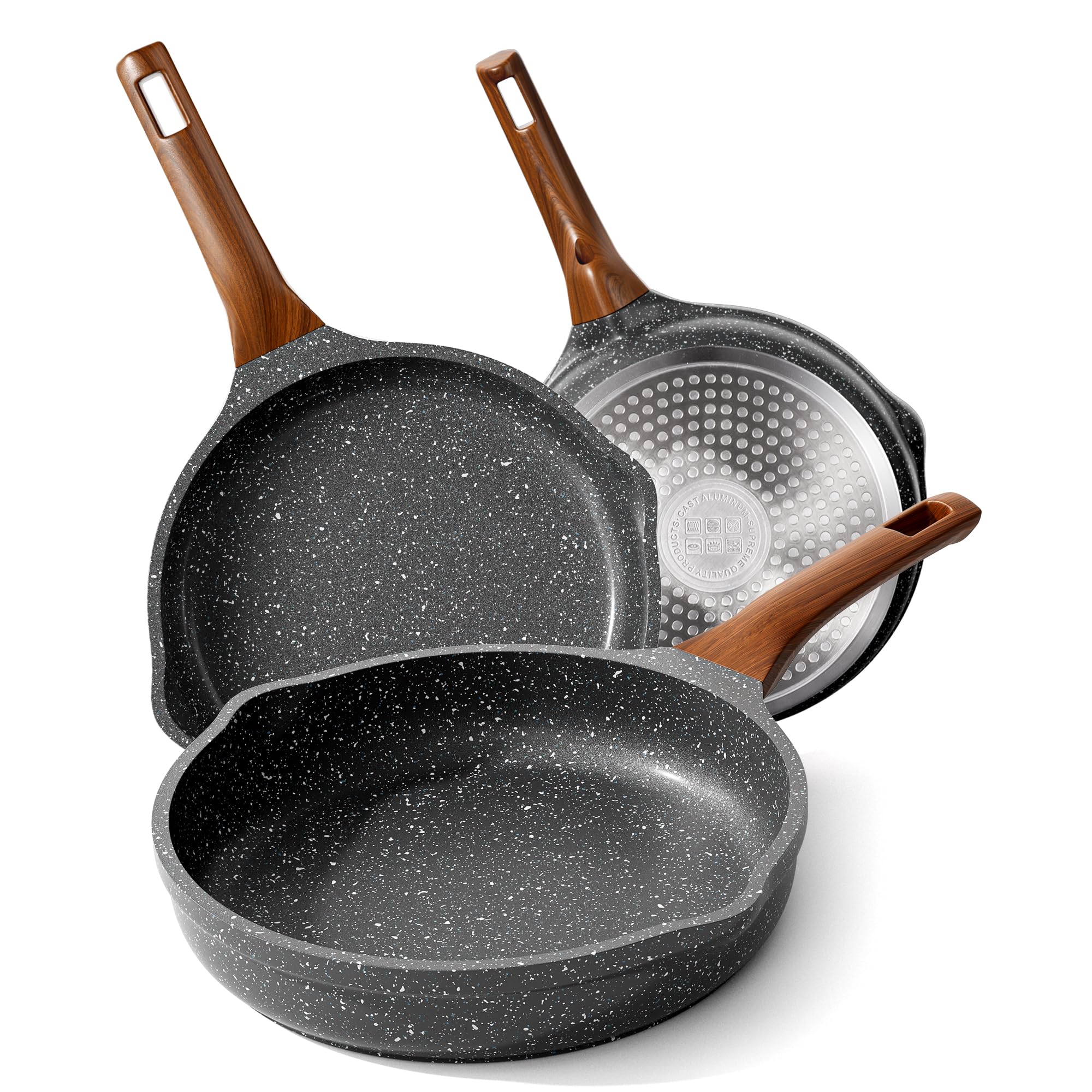 RIOVARM Induktion Bratpfannen Set Antihaft Pfannenset 20 cm 24 cm 28 cm Granit Omelett Pfanne ohne PFOA Marmor Kochgeschirr-Set mit hitzebeständigem Griff Geeignet für verschiedene Herdarten