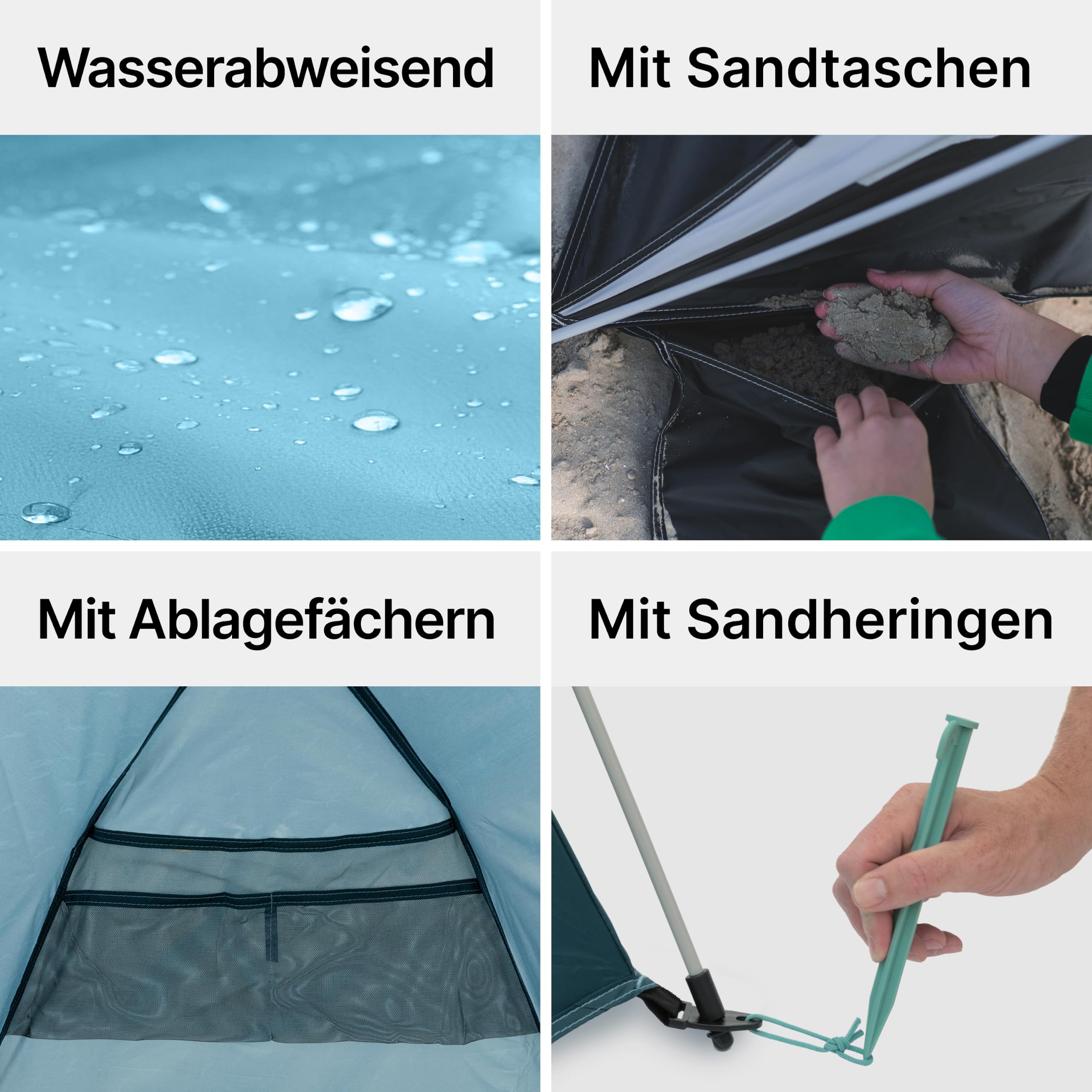 qeedo Quick Bay Pro Große Strandmuschel UV-Schutz UV80 3 Personen inkl. Sandheringe Roll-in-Bag