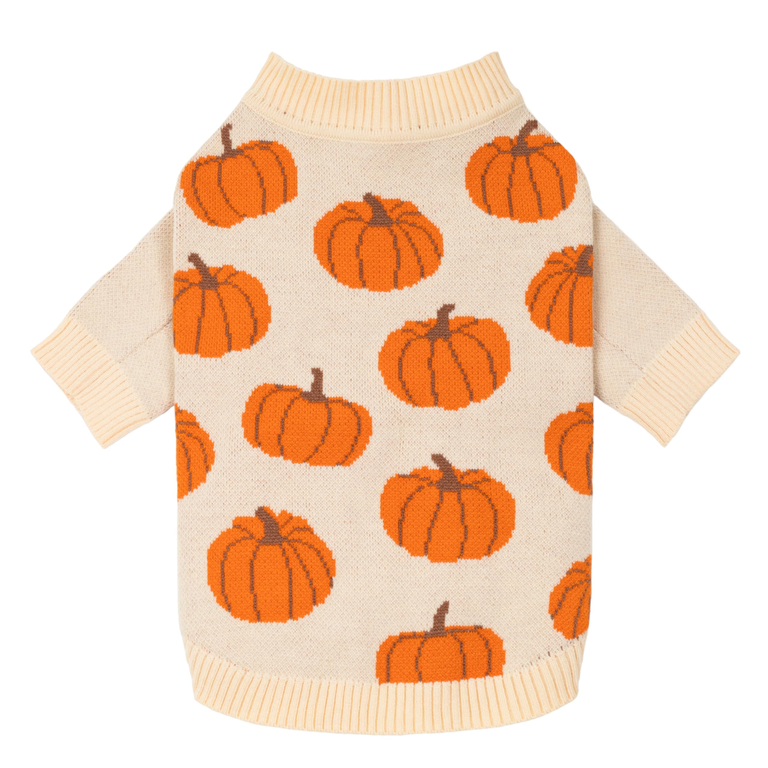 Fitwarm Pumpkin Dog Sweater, Thanksgiving Outfit for Small Dogs Boy Girl, Pet Outfit, Orange, Beige, XL
