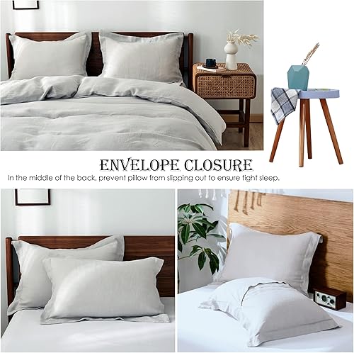 Miniatura 4 de Simple&Opulence Juego de funda de edredón 100% lino, 2 piezas, estilo básico, de lino lavado francés, color sólido, suave, transpirable, con cierre