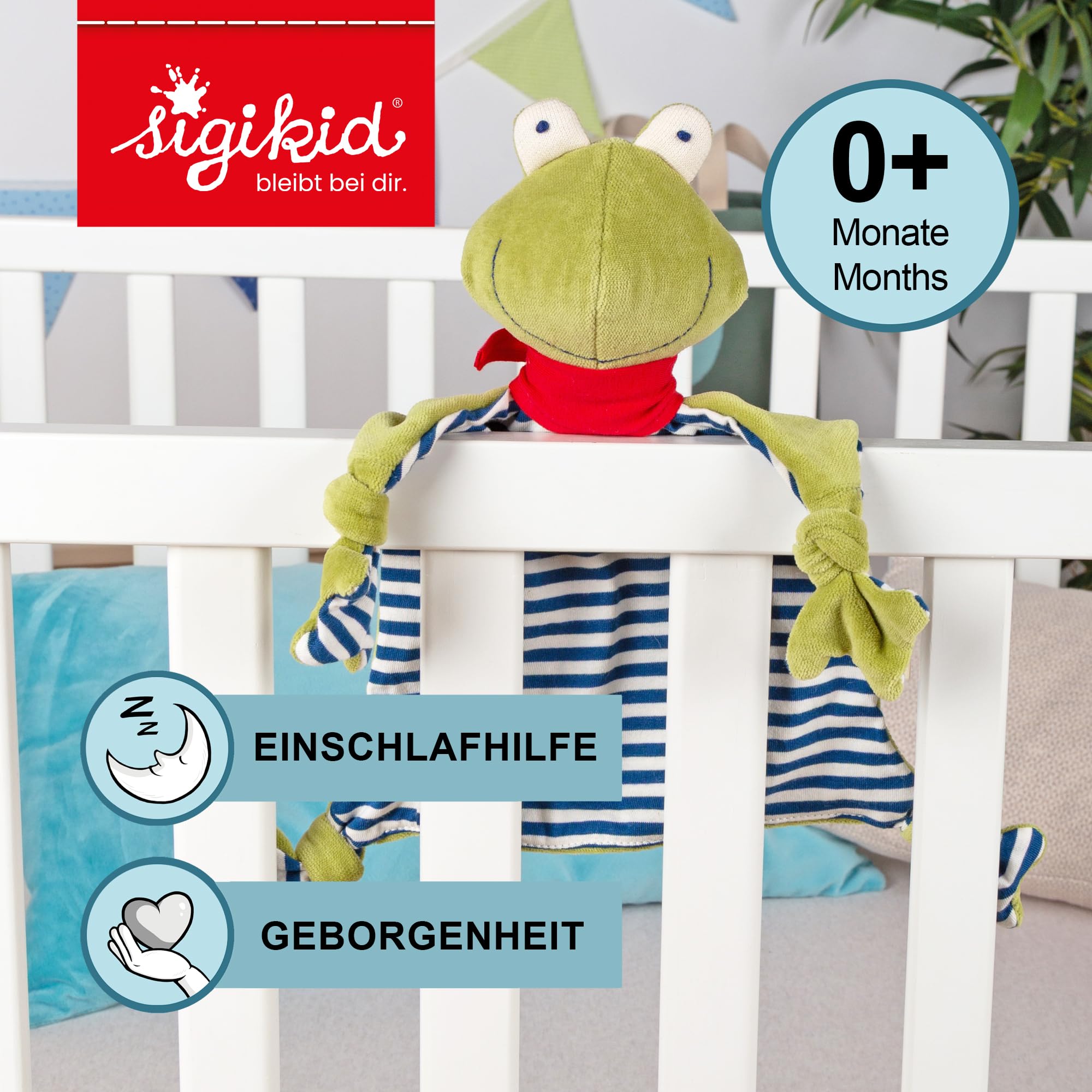 SIGIKID Schnuffeltuch Frosch aus Biobaumwolle - Baby Schmusetuch - Spielzeug Stofftier Kuscheltier – Stofftuch für Neugeborene - Plüschtier zum Trösten für Babys und Kleinkinder – Made in Europe – 0+