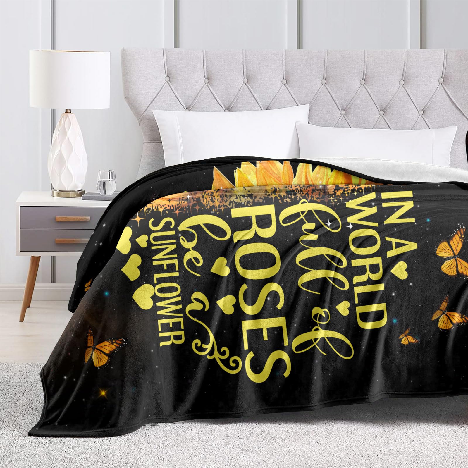 Sunflower Gifts for Women, Birthday Gifts for Sunflower Lovers, Inspirational/Get Well Soon Gift for Women, Sunflowers Gift for Her Throw Blanket 60" x 50", Sunshine Presents for Woman/Girls/Friend