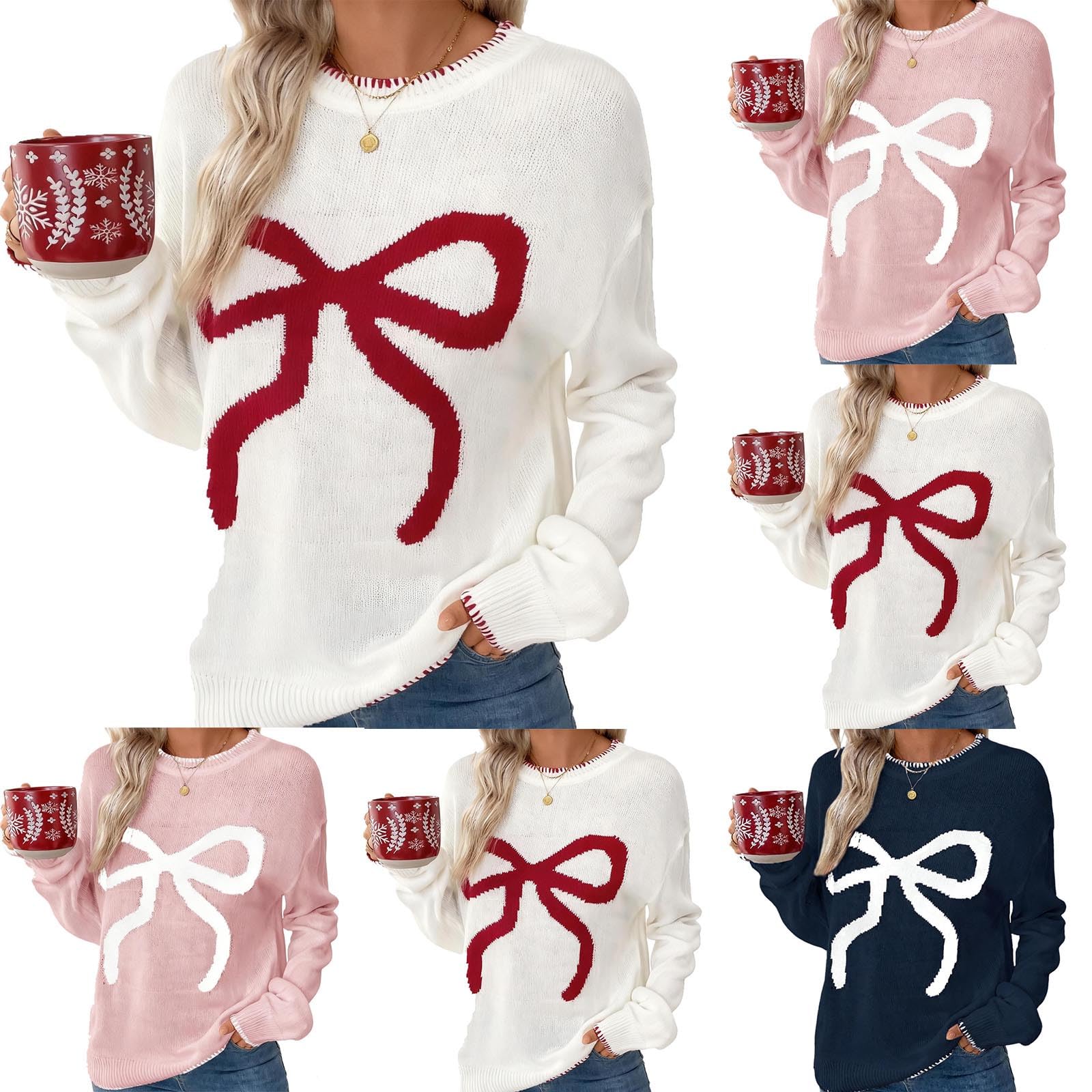 Womens Fuzzy Sweaters for Christmas Graphic Plush Sweater Warm Winter Fluffy Pullover Tops Trendy Xmas Fleece Jumper