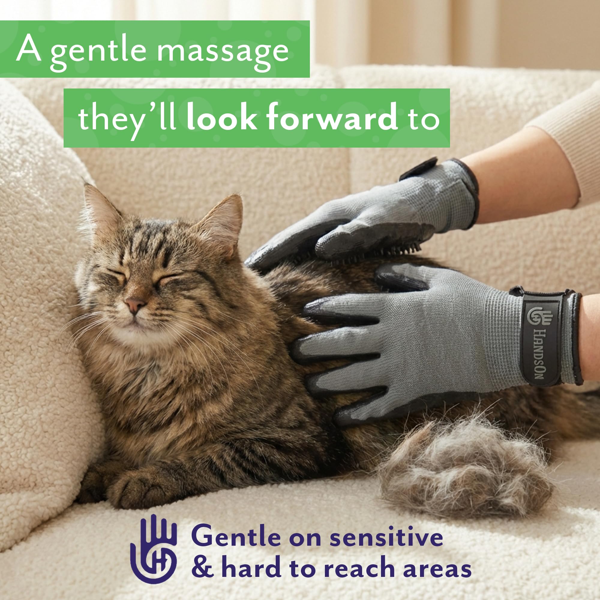 H HANDSON Guanti da toeletta per Animali Domestici - Guanti da spargimento, Bagno e rimozione dei peli - Spazzola Delicata per Gatti, Cani e Cavalli (Neri, Medi)