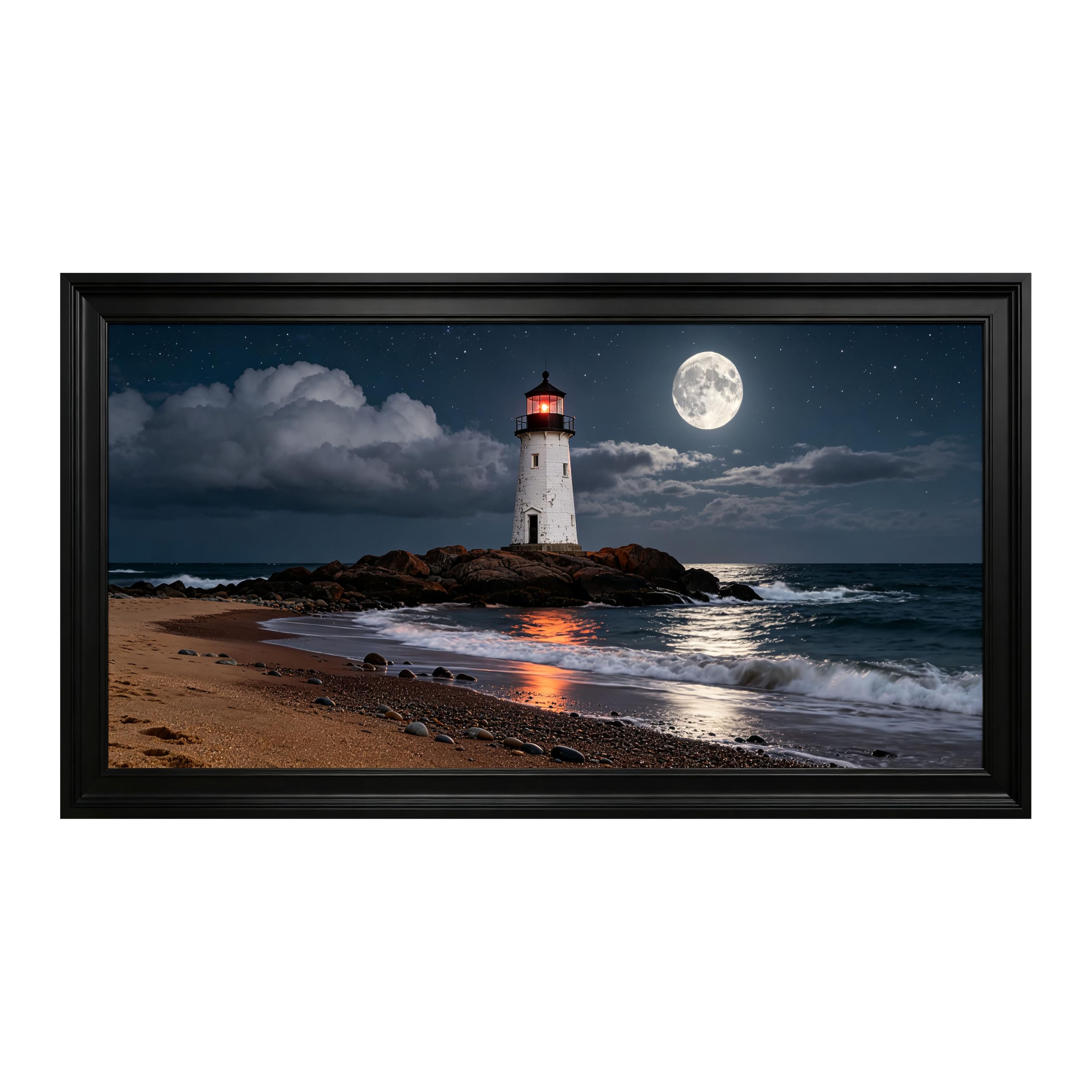 Yzpallescene Art260711239 3D Framed Wall Art Coastal Lighthouse Moonlit Seascape Large Size Selfadhesive Removable Wall Decor Prints Artwork For Living Room Bedroom Office