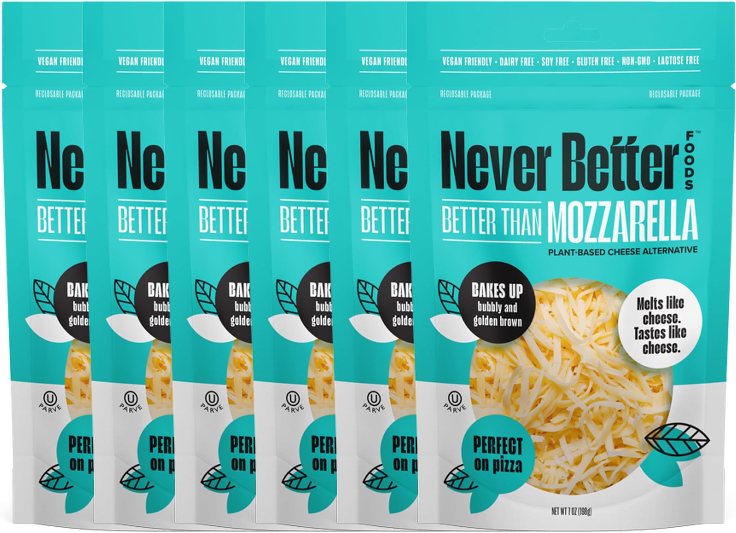 Dairy-Free, Vegan Mozzarella Cheese That Melts Perfectly, Plant-Based, 7 oz 6-PACK, Lactose Free Cheese with No Allergens, Non Dairy Cheese.