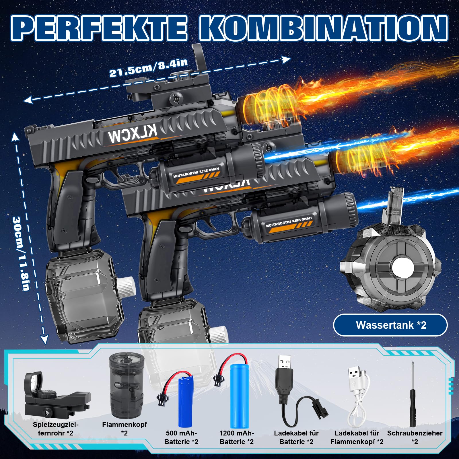 IEEILULU Wasserpistole Elektrisch, Elektrische Wasserpistole mit Licht, Electric Water Gun mit 750ml Großer Inhalt, Ideal für Wasserpistolenschießspiele (Schwarz-2)