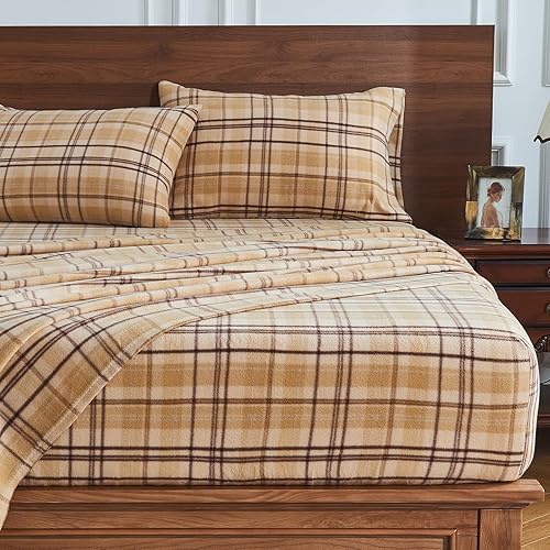 Miniatura 7 de HYPREST Sábanas de franela tamaño King con bolsillo profundo, sábanas de terciopelo de microfelpa de 250 GSM, sábanas de lujo suaves y