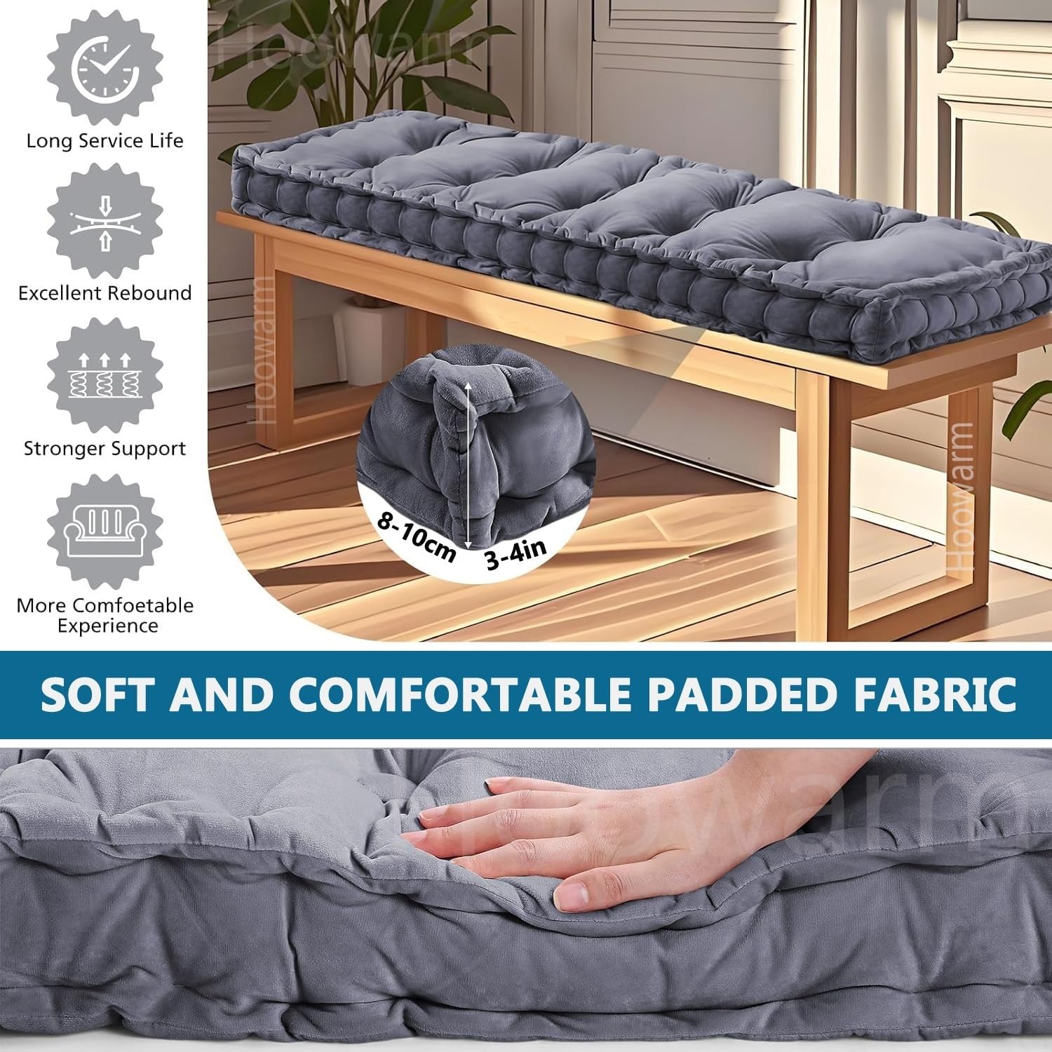 ZZDZW Coussin Pour Banc 180/160/150/120/110cm, Coussins De Banc 1/2/3