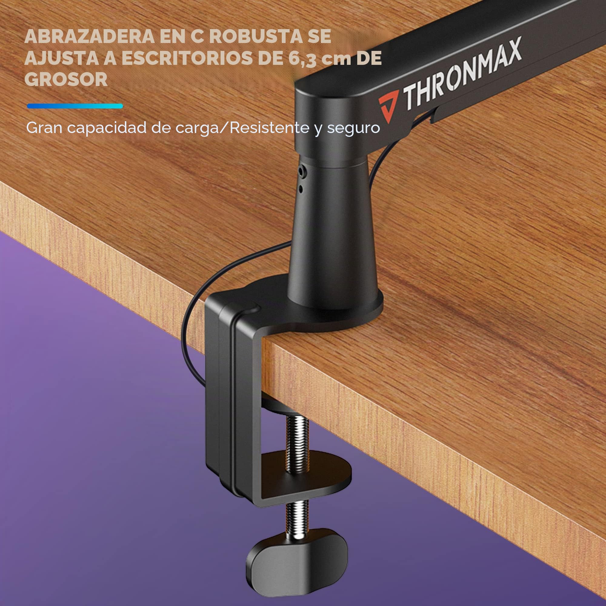 THRONMAX Twist S6 Brazo Micrófono Perfil Bajo, Soporte de Micrófono Robusto Plegado de 360º con gestión de cables, 1/4" 3/8" 5/8" Acero inoxidable por Blue Yeti, Universales, Blanco