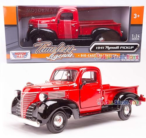 Motormax 73278AC-RD 1: 24 W/B - Clásicos americanos - 1941 Plymouth Pickup (/Negro), Rojo