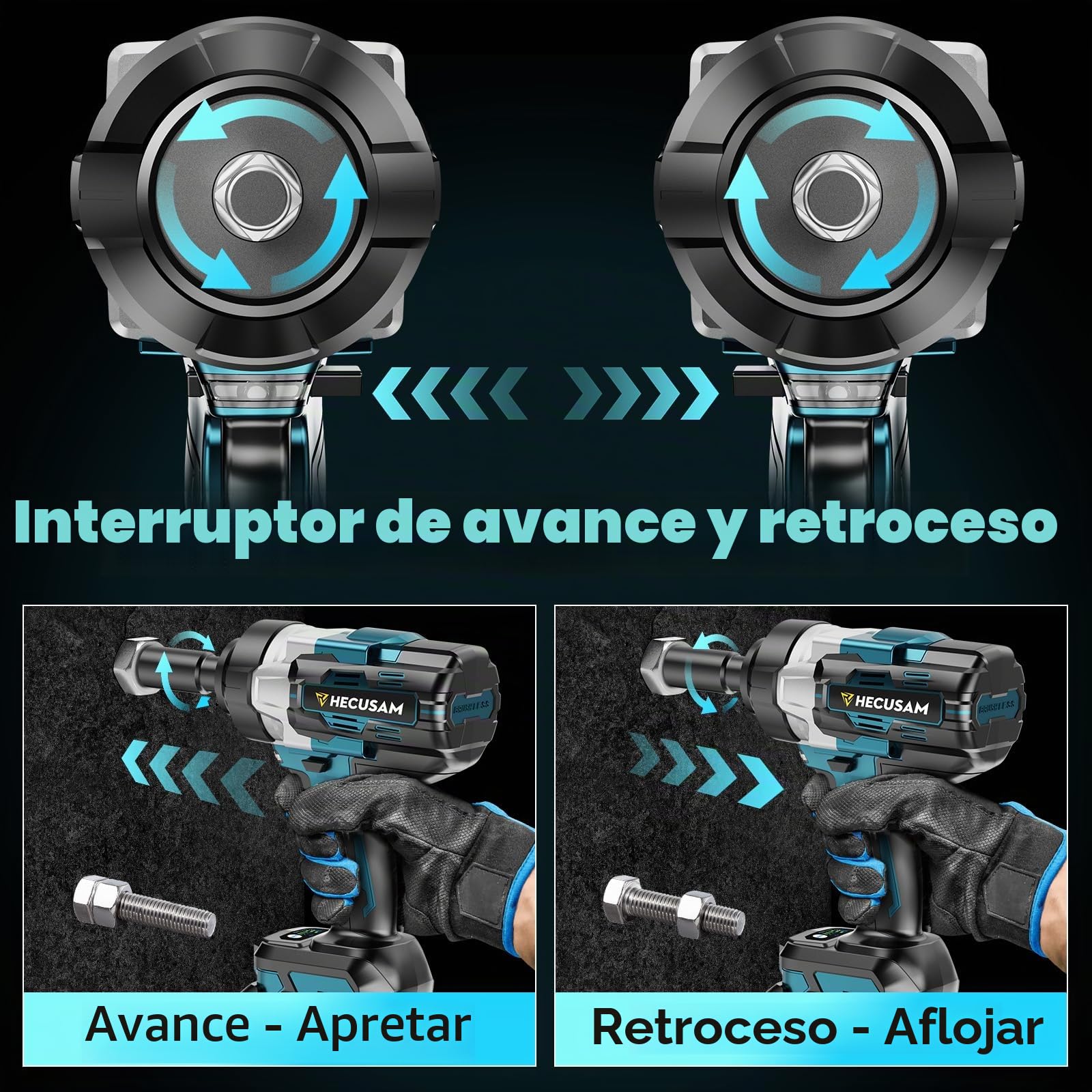 Llave de Impacto inalámbrica sin escobillas, Par máximo de 2100 N.m, 3/4"llave de impacto con Batería de 2x6.0Ah, Cargador Rápido, Atornillador de impacto para coche y maquinaria pesada