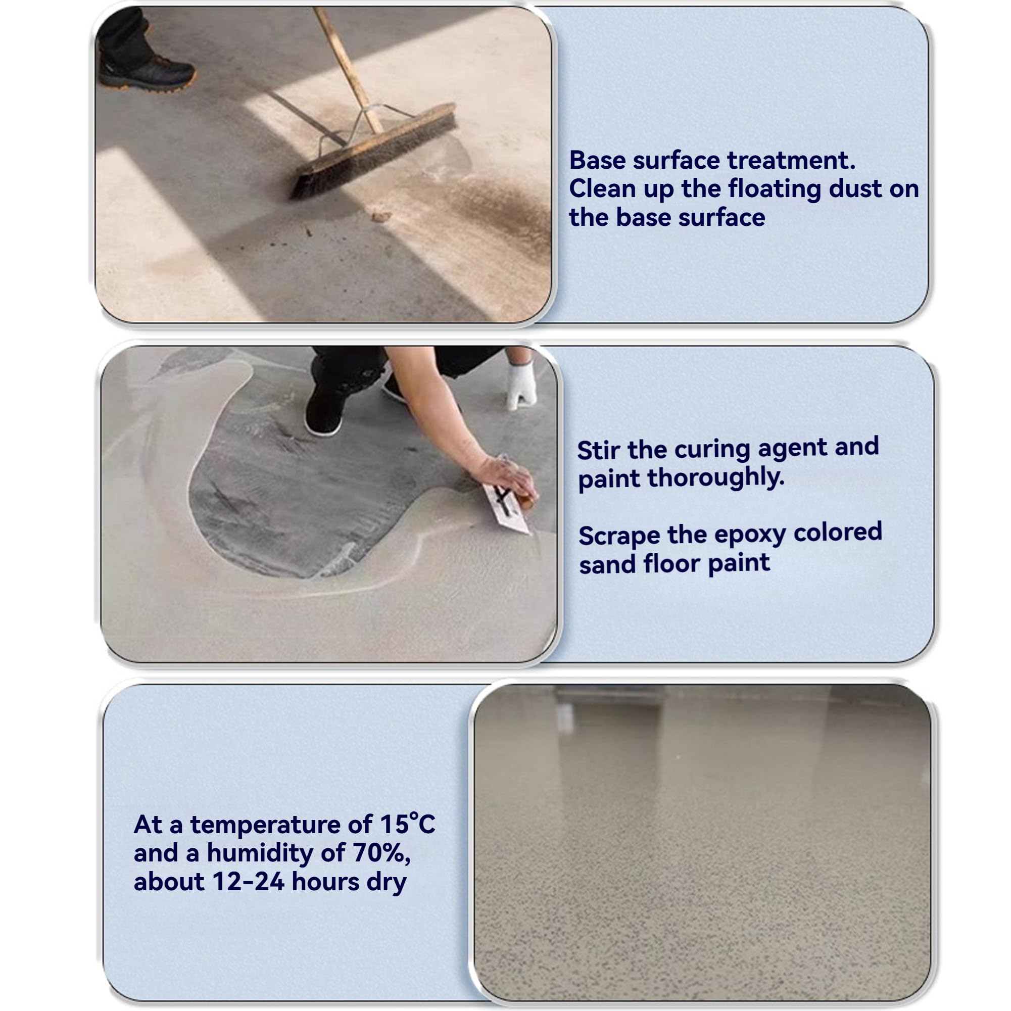 Self Leveling Epoxy Colored Sand Floor Paint, Fast Drying, Stain-Resistant For Concrete Tile Wood Countertop Decorative Finish (Light-Blue) — view 4