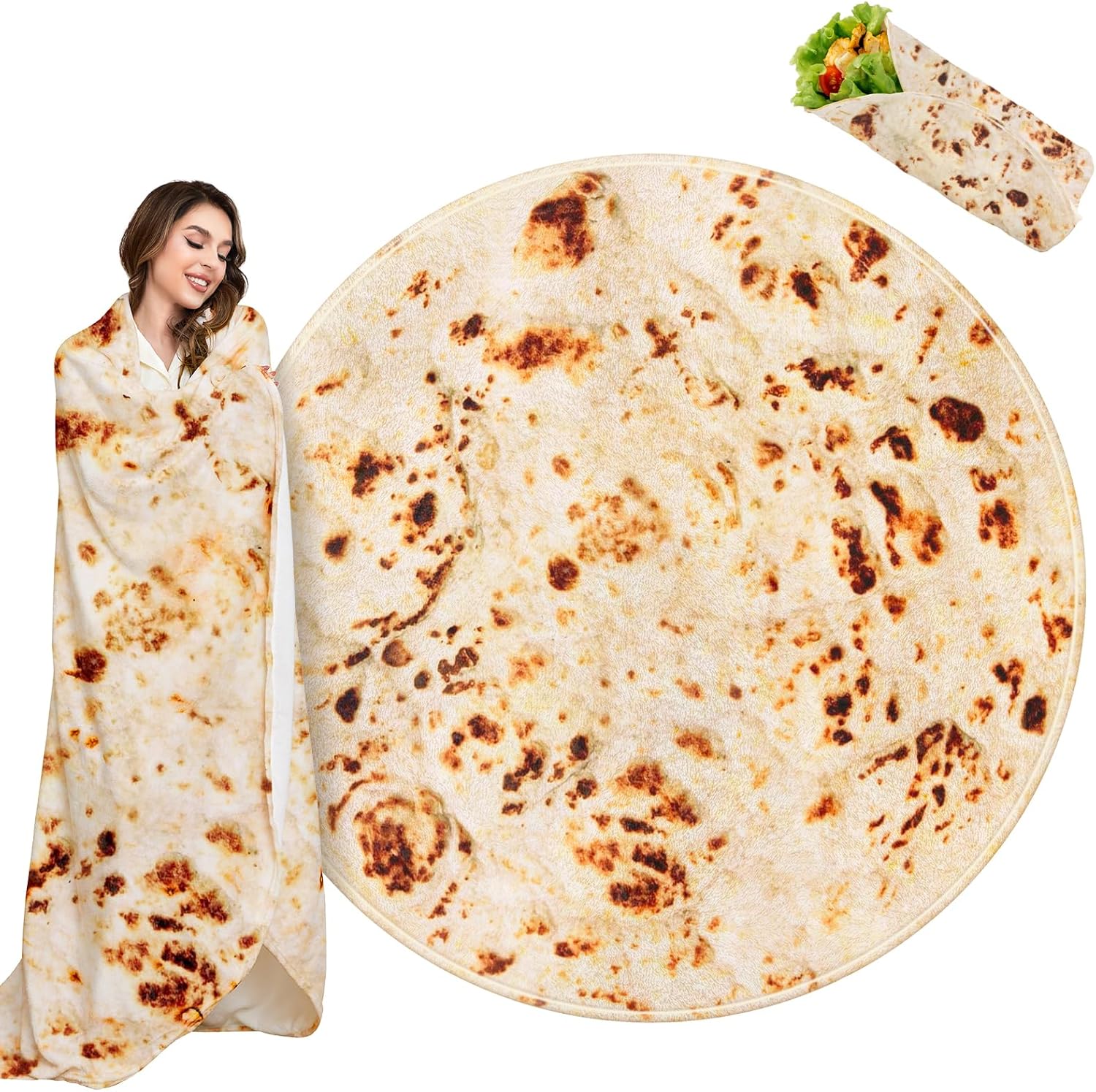 Product image of Tortilla Blanket Adult Size, 71 Inches Burrito Blanket, Novelty Funny Gifts for Girlfriend Boyfriend, Soft Comfortable Flannel Taco Throw Blanket for Adults, Birthday Gifts for Her Him