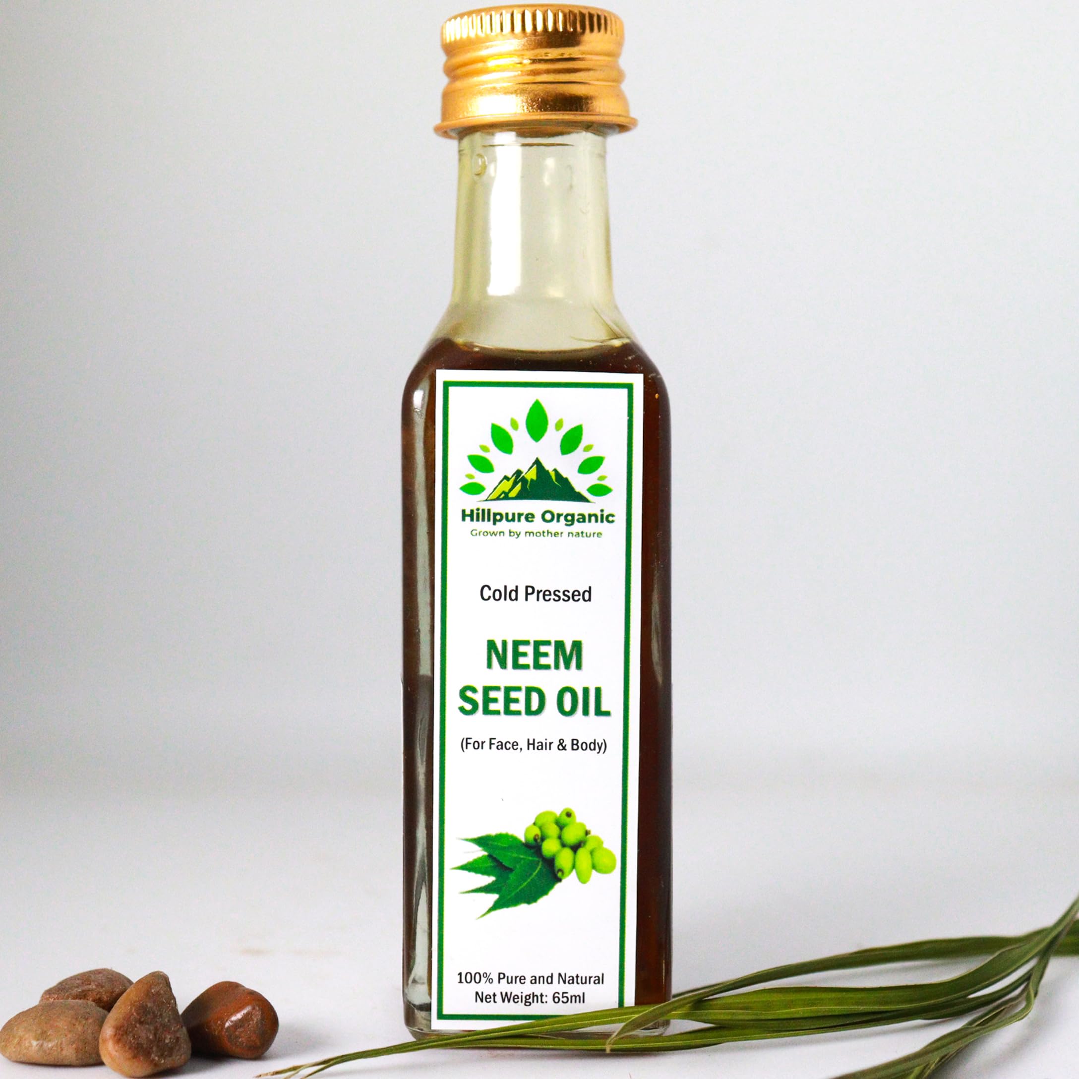 Premium Cold Pressed Neem seed Oil,100% Pure & Natural for Face, Hair & body (65 ml, Glass Bottle)