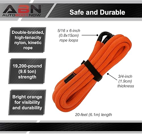 Miniatura 2 de ABN Cuerda cinética de recuperación de 3/4 pulgadas x 20 pies, cuerda cinética para equipo de recuperación todoterreno con una resistencia a la