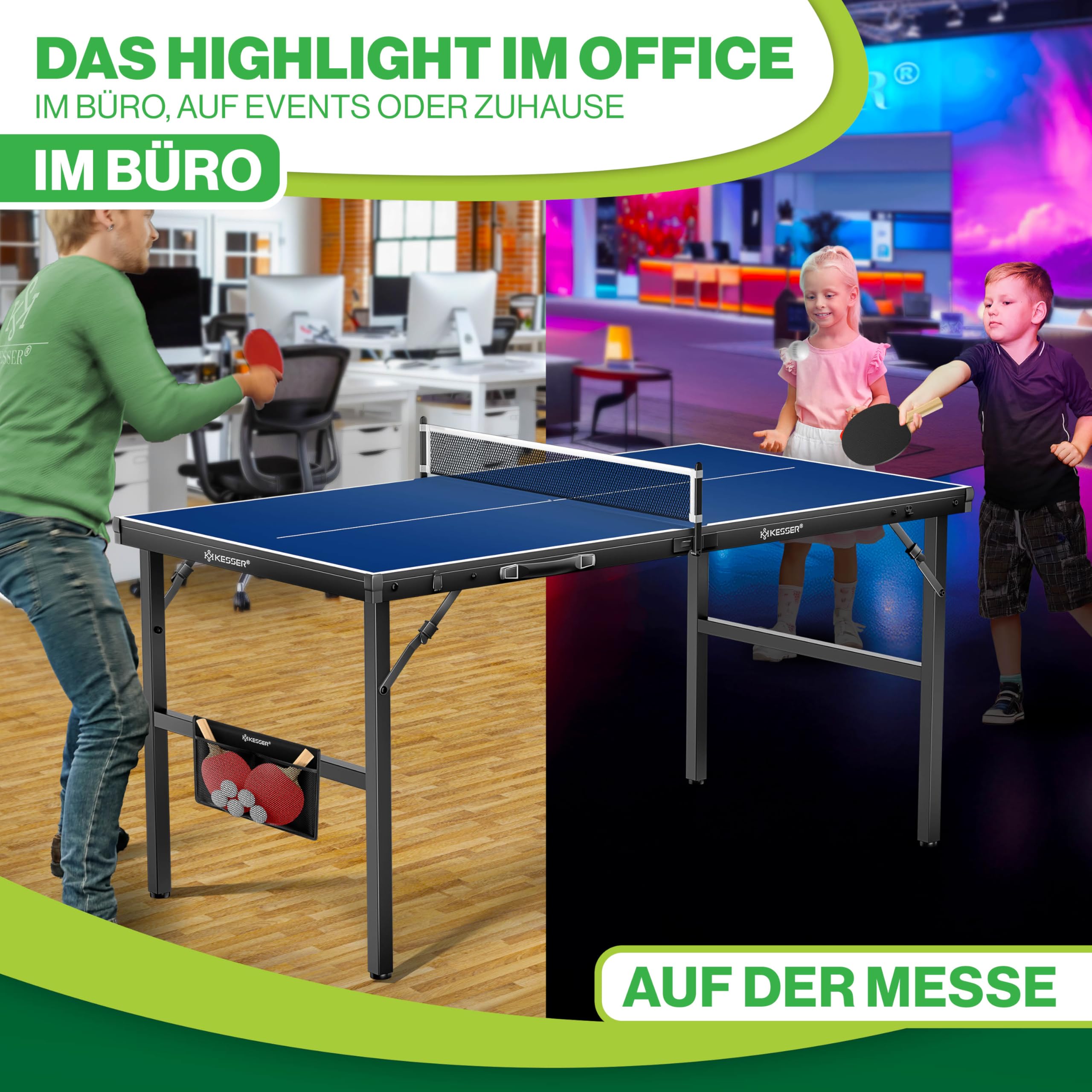 KESSER Mini tavolo da ping pong per esterni, con set di racchette da ping pong, palline da ping pong e rete T, resistente alle intemperie, laminato, pieghevole, per viaggi, design a valigia, 153 x