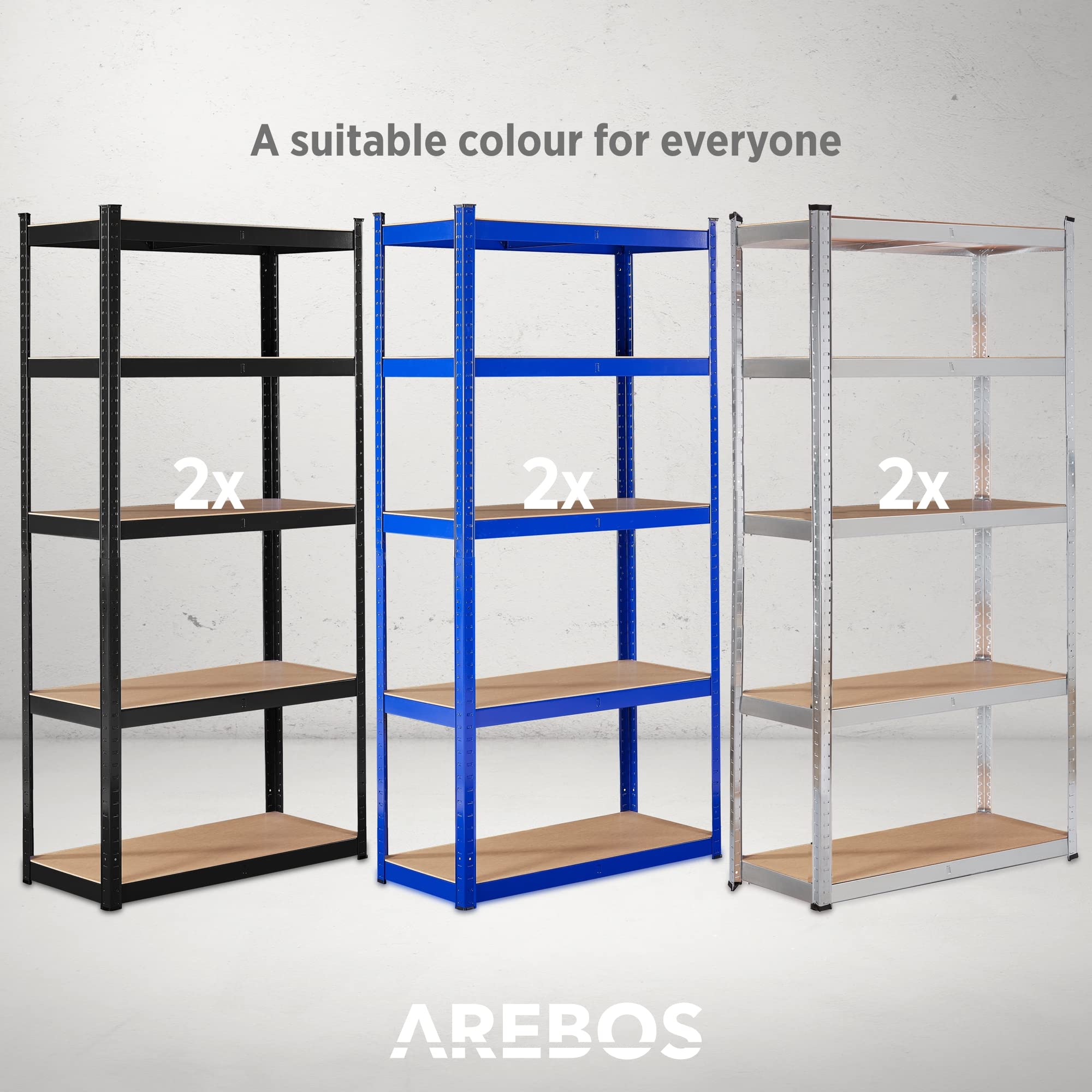 Arebos Regał do dużych obciążeń, zestaw 2 | 180x90x30cm | 0,63 mm | 5 półek | Regał warsztatowy Regał wtykowy Regał magazynowy Regał piwniczny | Niebieski