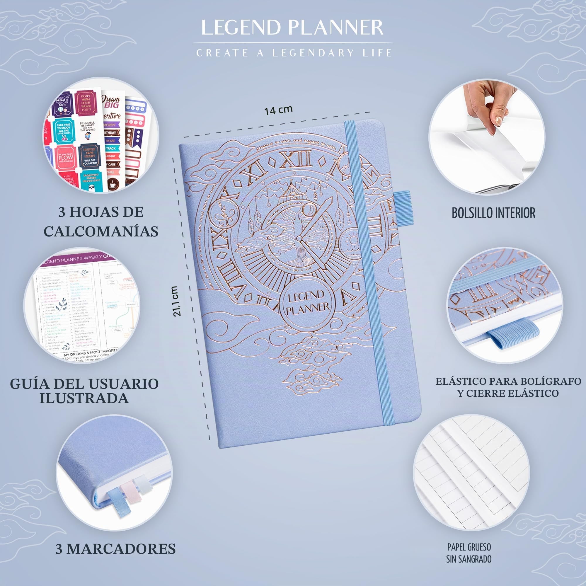 Legend Planner - Planificador de vida semanal y mensual de lujo para alcanzar tus metas y vivir más feliz. Organizador, cuaderno de productividad - A5, Sin fecha - Bígaro