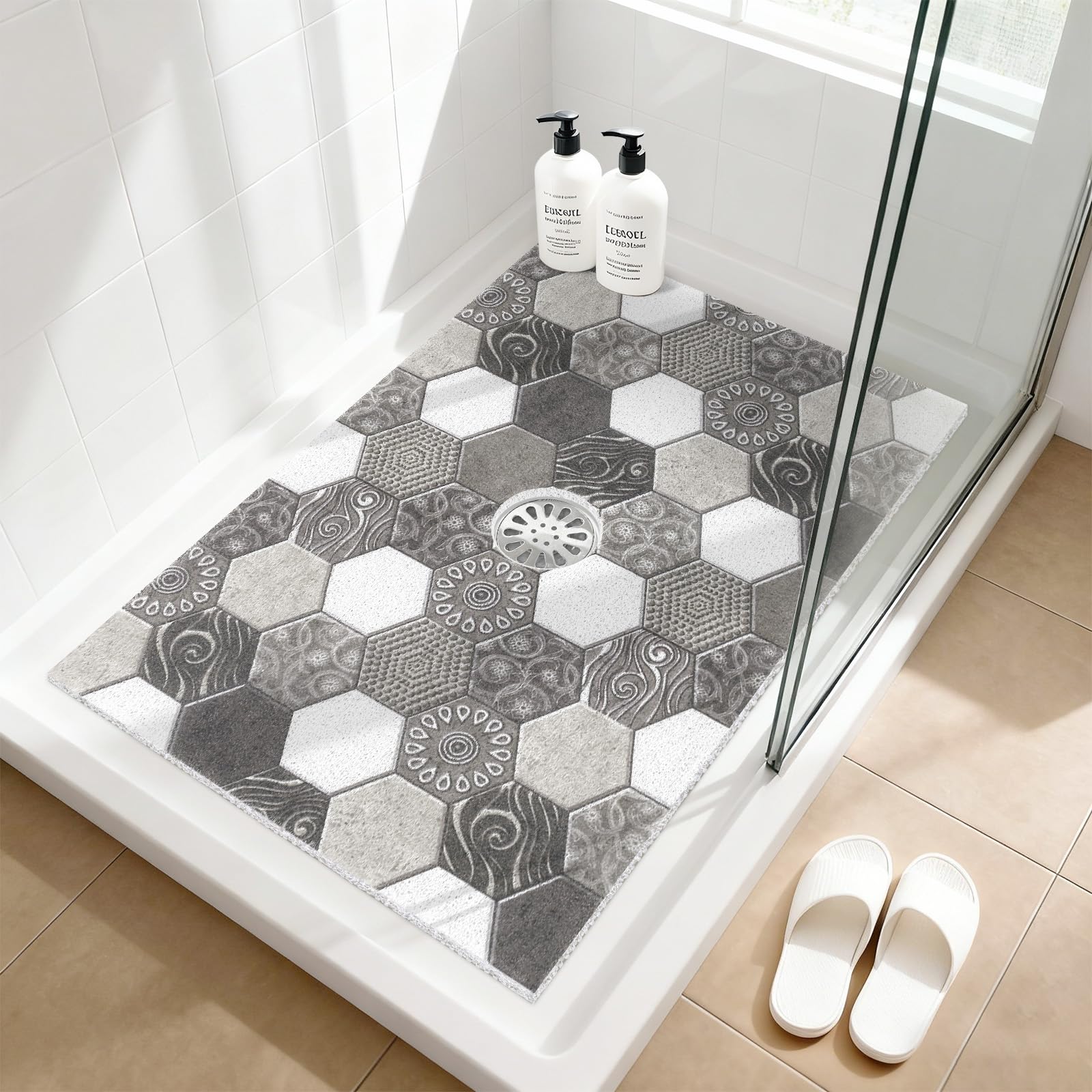 ZOESOE Grey Hexagonal Loofah Shower Mat 24x36