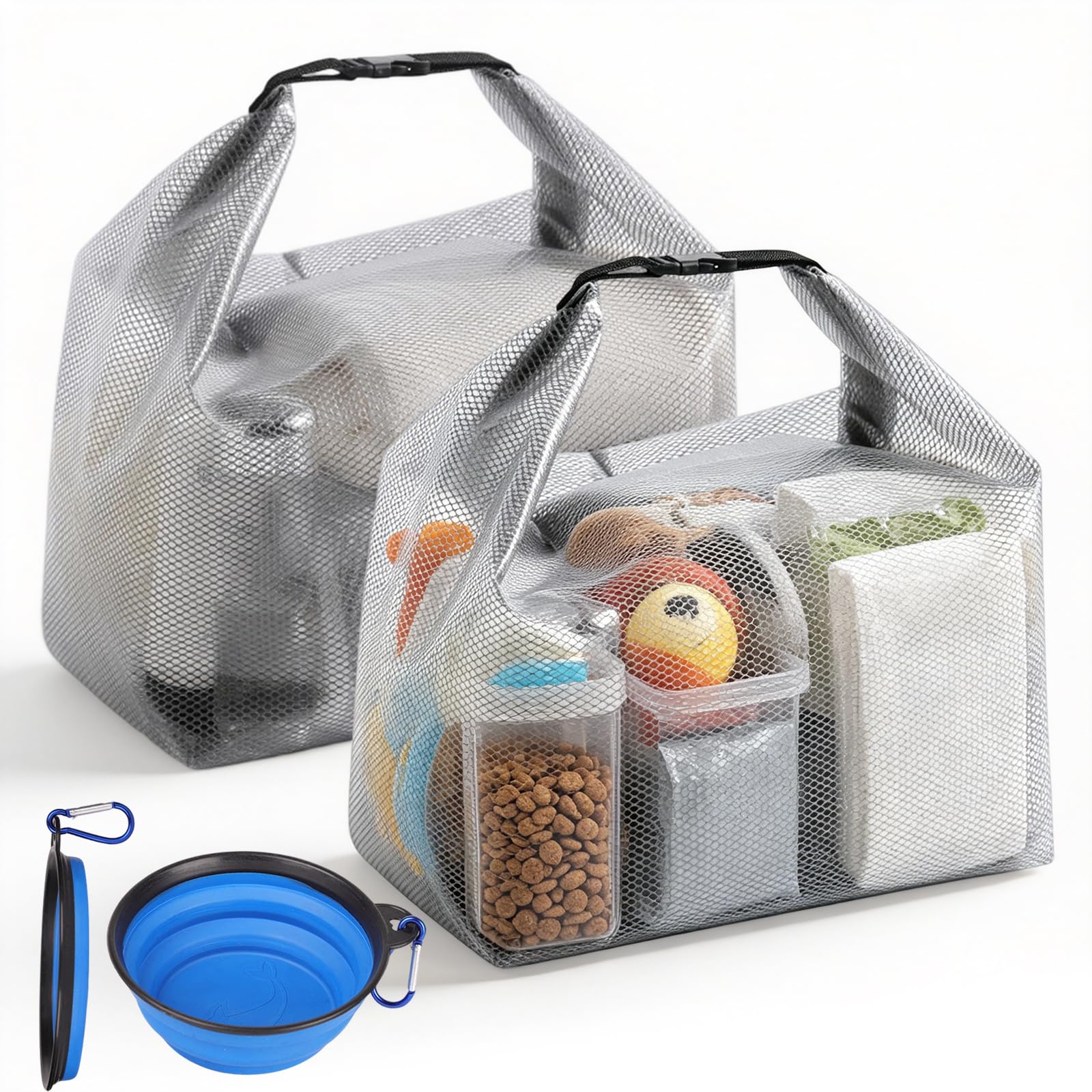 NEUSID 2 Pack Dog Food Travel Bag Roll-Top Closure, 7.7 L Dog Food Containers for Dry Food with 2 Foldable Bowls for Car Trips, Camping