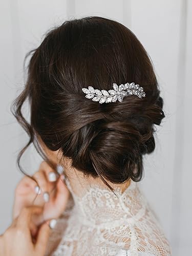 Miniatura 3 de SWEETV Peine de pelo de boda con diamantes de imitación, peine de cristal para el cabello, piezas de pelo retro, accesorios para novias, damas de