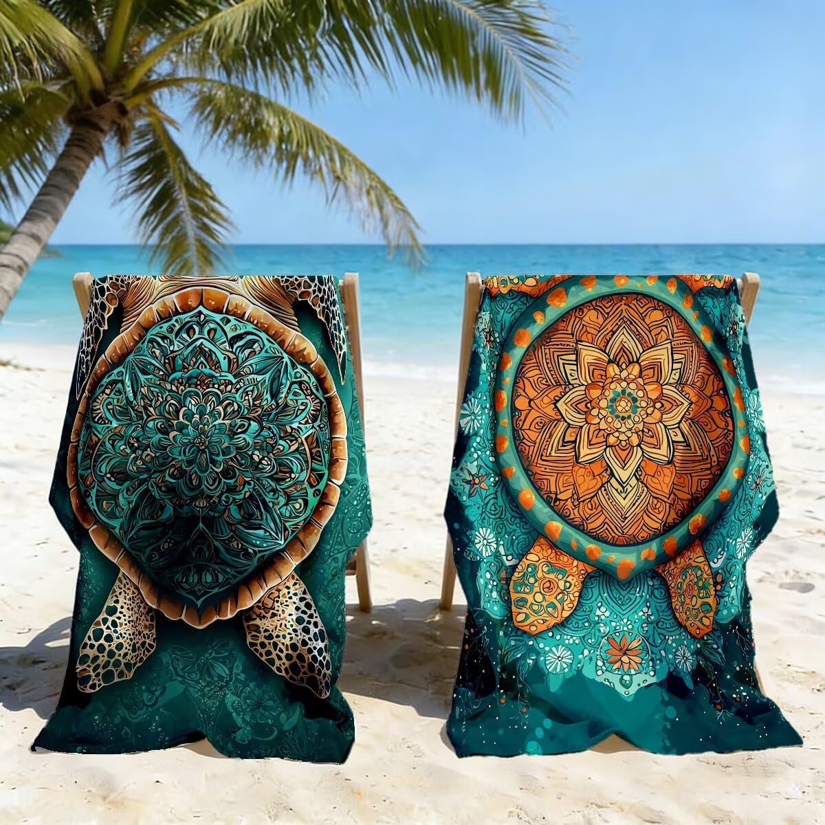 Juego de 2 Toalla Playa Grande 100x220 cm, Secado Rapido Toalla Microfibra Gimnasio, Antiarena Toallas de Playa Tortuga Marina, Grande Ligera Compacta Toallas Microfibra Mujer Hombre para Viaje -3888