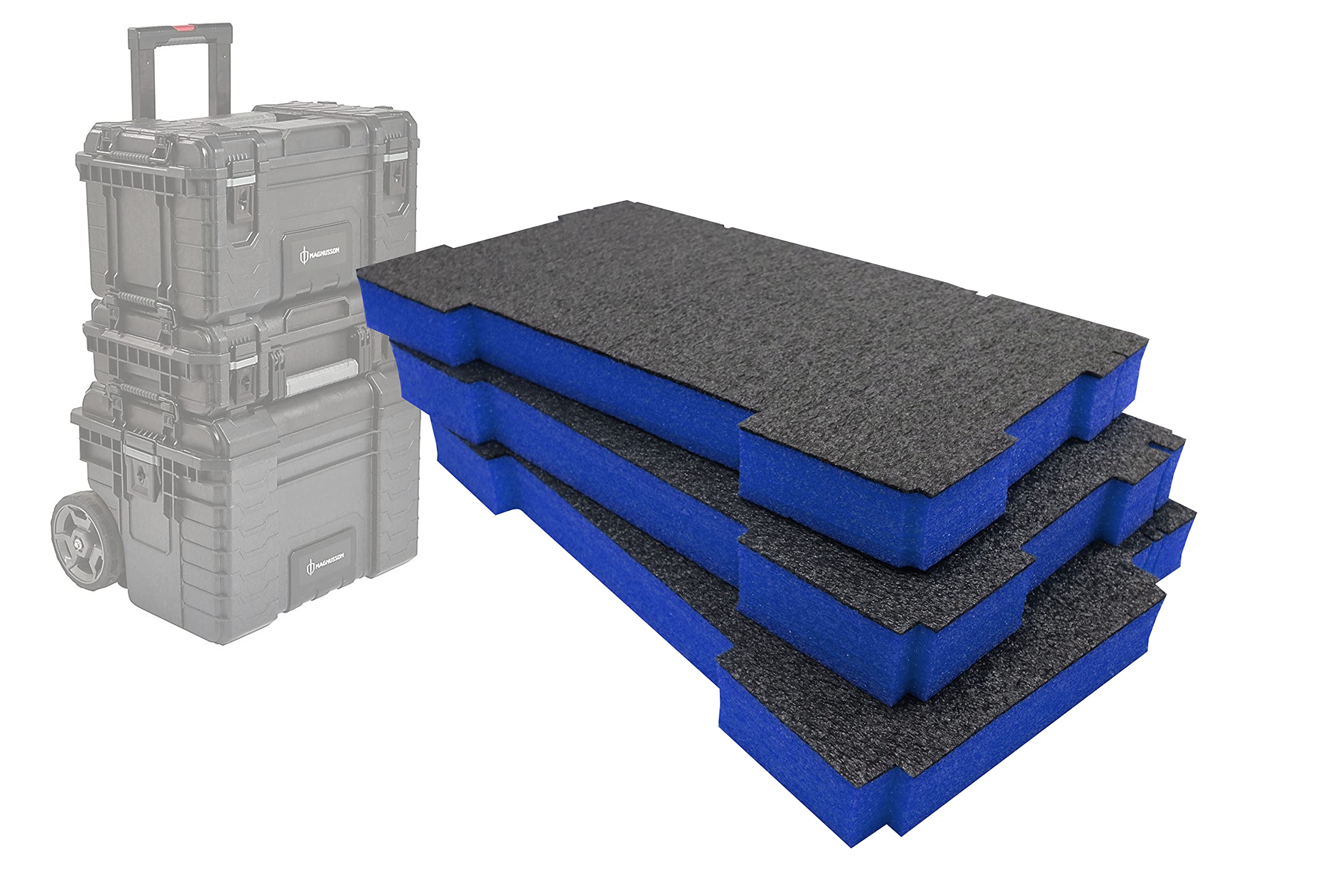 Shadow Foam Easy Peel – Foam Inserts for the Magnusson Site System – Full Stack [Blue 50mm Three Pack] Top, Middle and Cart Foam Inserts for Magnusson Toolbox System | Power Tool Storage