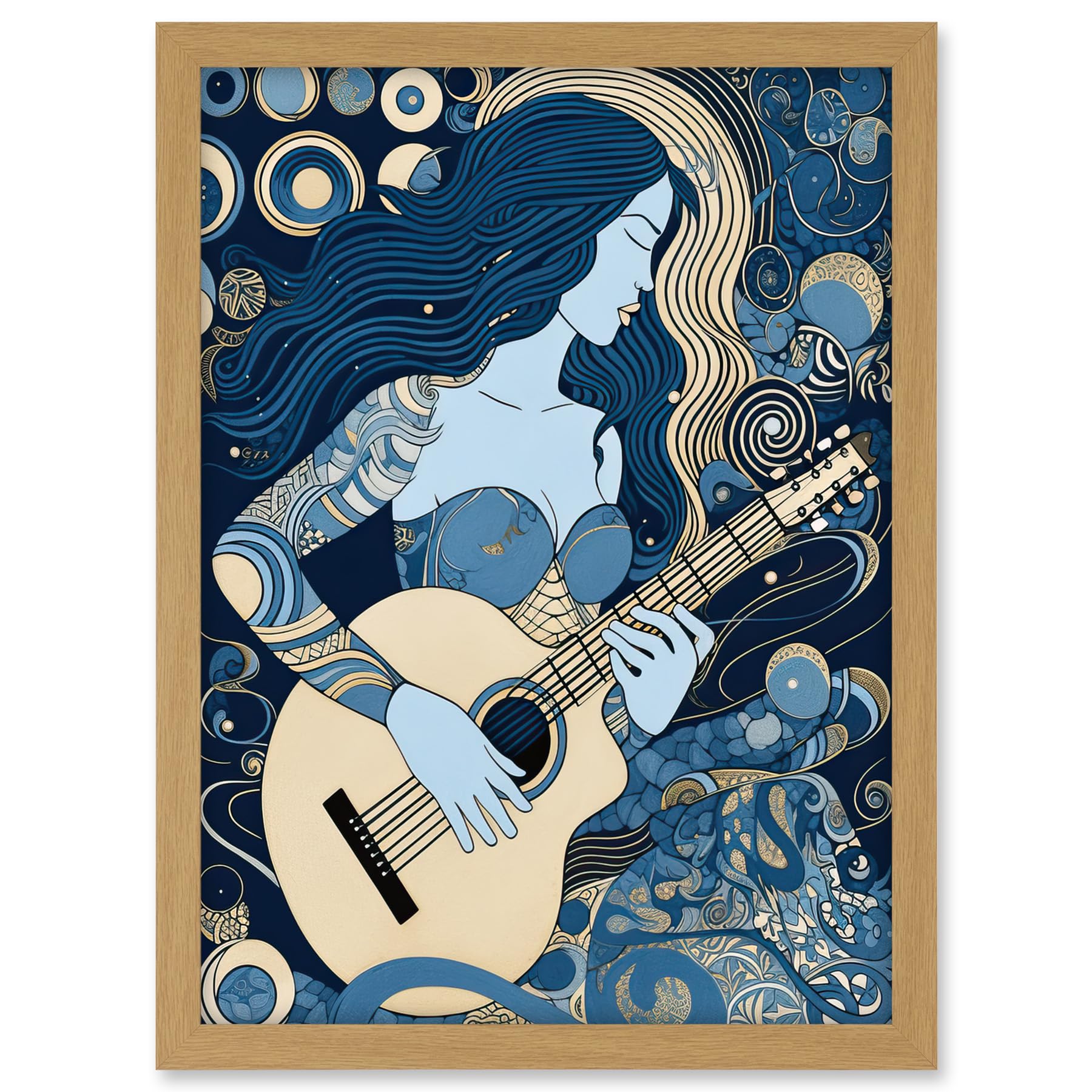 Artery8 Woman with Sleeve Tattoo Playing Guitar Music Artwork Framed A3 Wall Art Print
