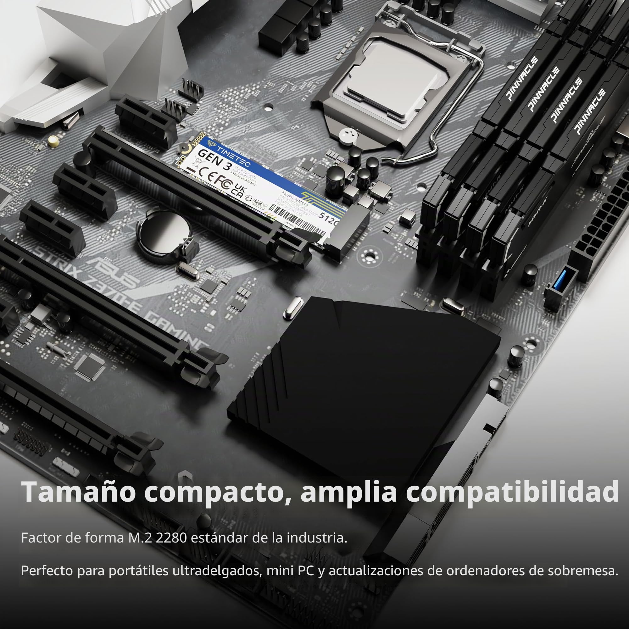 Timetec 512GB SSD de NVMe PCIe Gen3x4 8Gb/s M.2 2280 3D NAND TLC 150TBW Alto Rendimiento SLC Cache Velocidad de Lectura/Escritura hasta 2.100/1.600 MB/s Unidad Interna de Estado sólido PC Escritorio