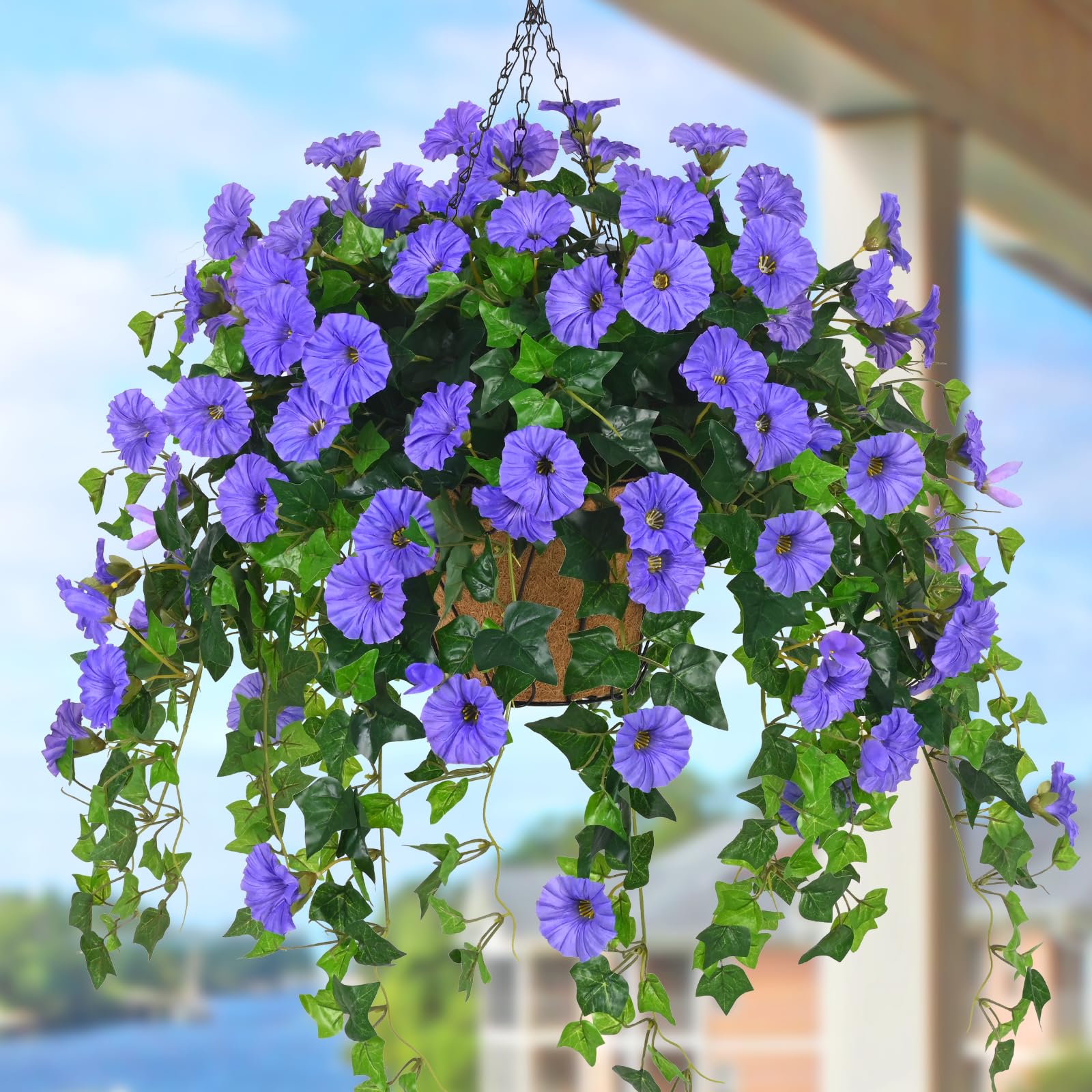 Waipfaru Artificial Hanging Baskets with Flowers, Fake Hanging Plants Outdoors, Faux Vine Bougainvillea for Urn Fillers Front Porch Patio Outside