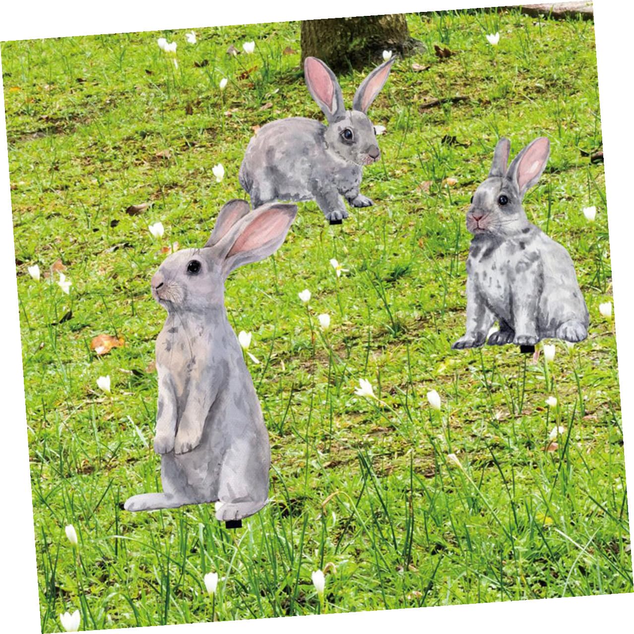 3 Stück Osterhasen Gartendekor aus Wetterfestem Material mit Erdspießen für Terrasse und Rasen Hasen Gartenschilder für Außenbereich