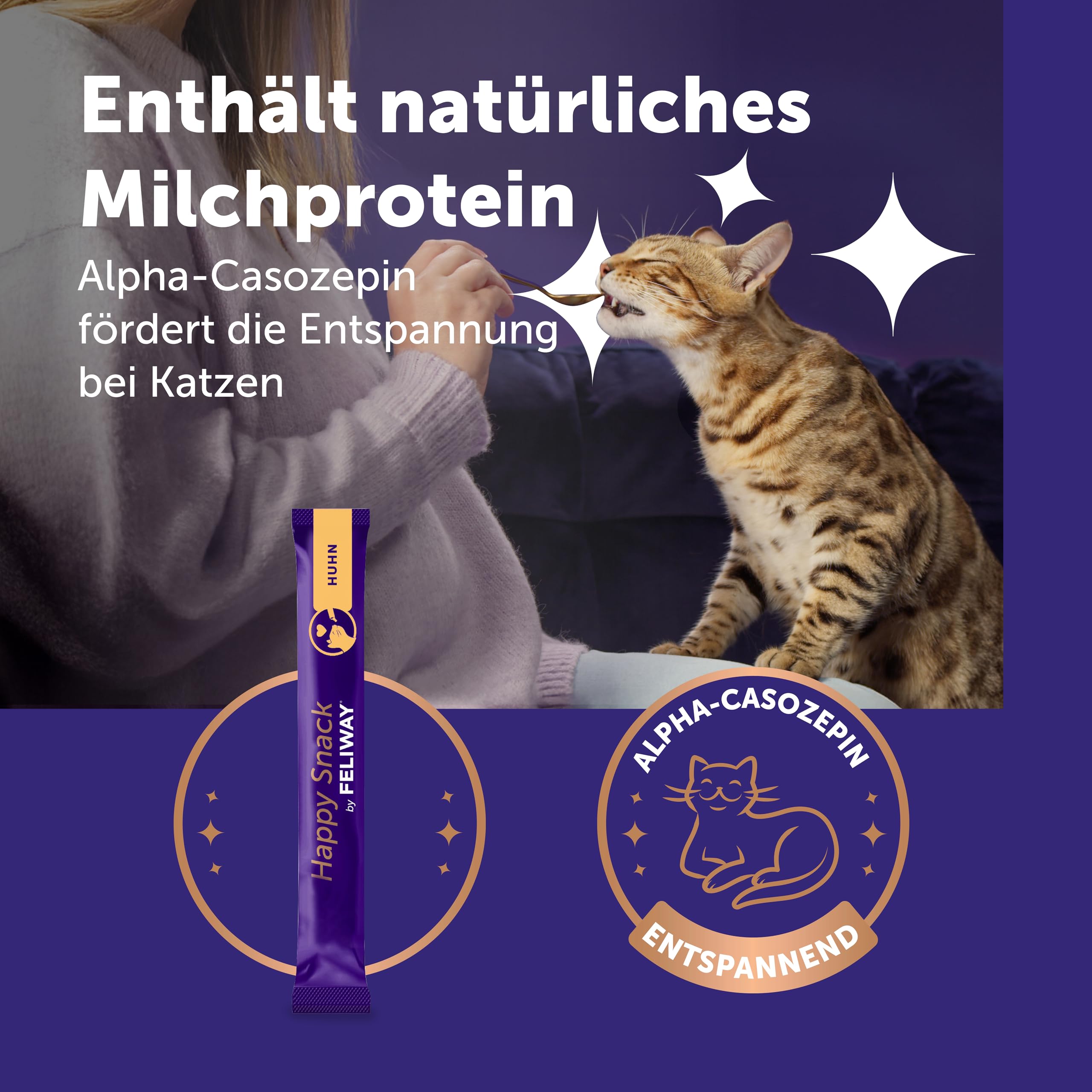 Happy Snack by FELIWAY, Huhn Geschmack, leckerer, beruhigender Leckerbissen, 24 cremige Snacksticks - Hilft Katzen, Sich enspannter zu fühlen, Entspannung zum Snacken