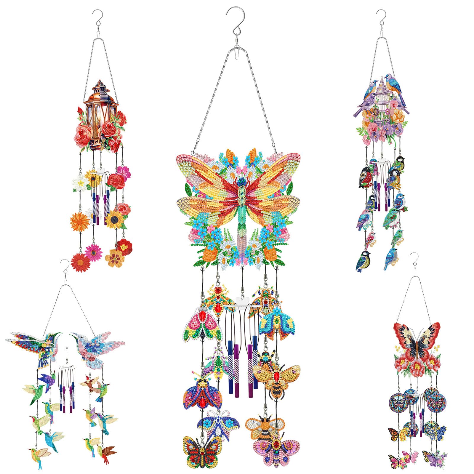 Lebartm 5Pcs DIY Diamond Art Painting Wind Chime Pendant Handmade Creative Spring Three Dimensional Dreamy and Beautiful Hanging Ornament Home Garden Wall Door Decor